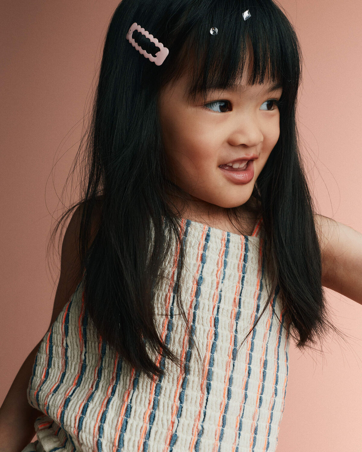 Toddler Girl Smocked Top in Stripes - Cream - Image 3