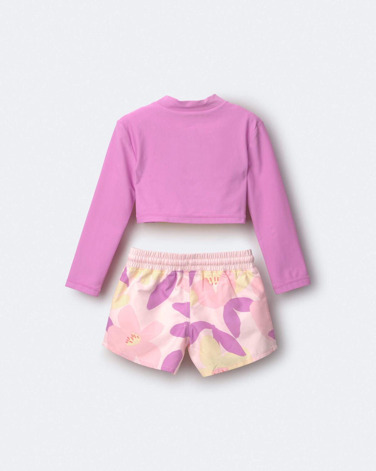 Toddler Girl Cropped Long-Sleeve Rashguard Set in Tropical Print - Purple/Rose - Image 5