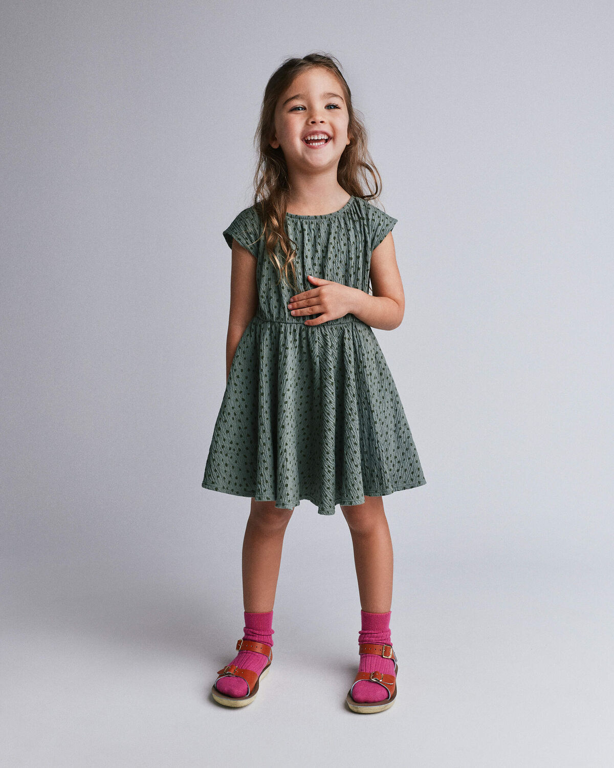 Toddler Girl Avenue Twirl™ Dress in Dot Print - Olive - Image 3