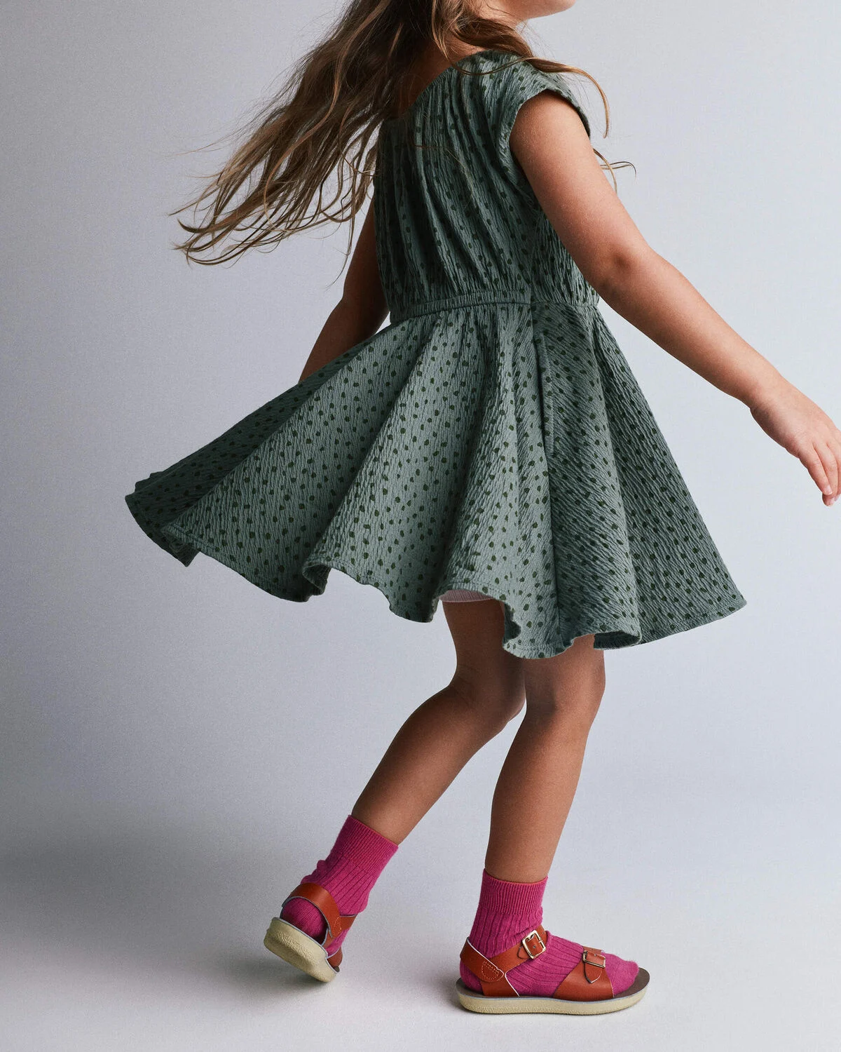 Toddler Girl Avenue Twirl™ Dress in Dot Print - Olive - Image 4