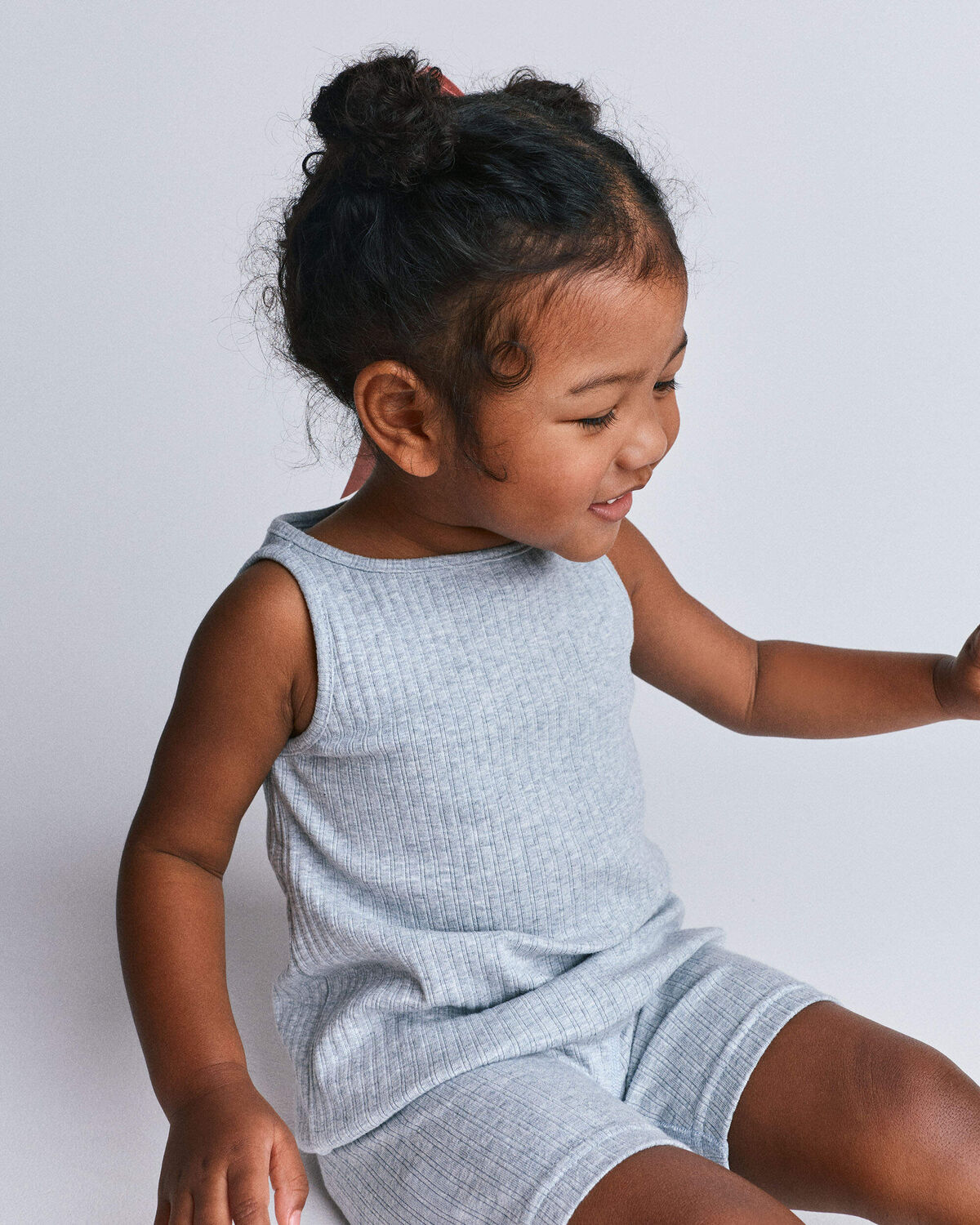 Toddler Girl Ribbed Playtime Tank Top - Heather Grey - Image 3