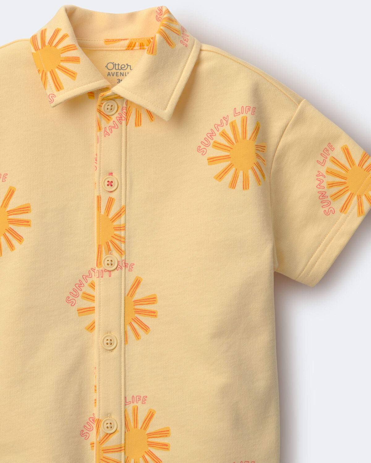 Toddler Boy Button-Down Short-Sleeve Shirt in Sunny Life Print - Yellow - Image 6