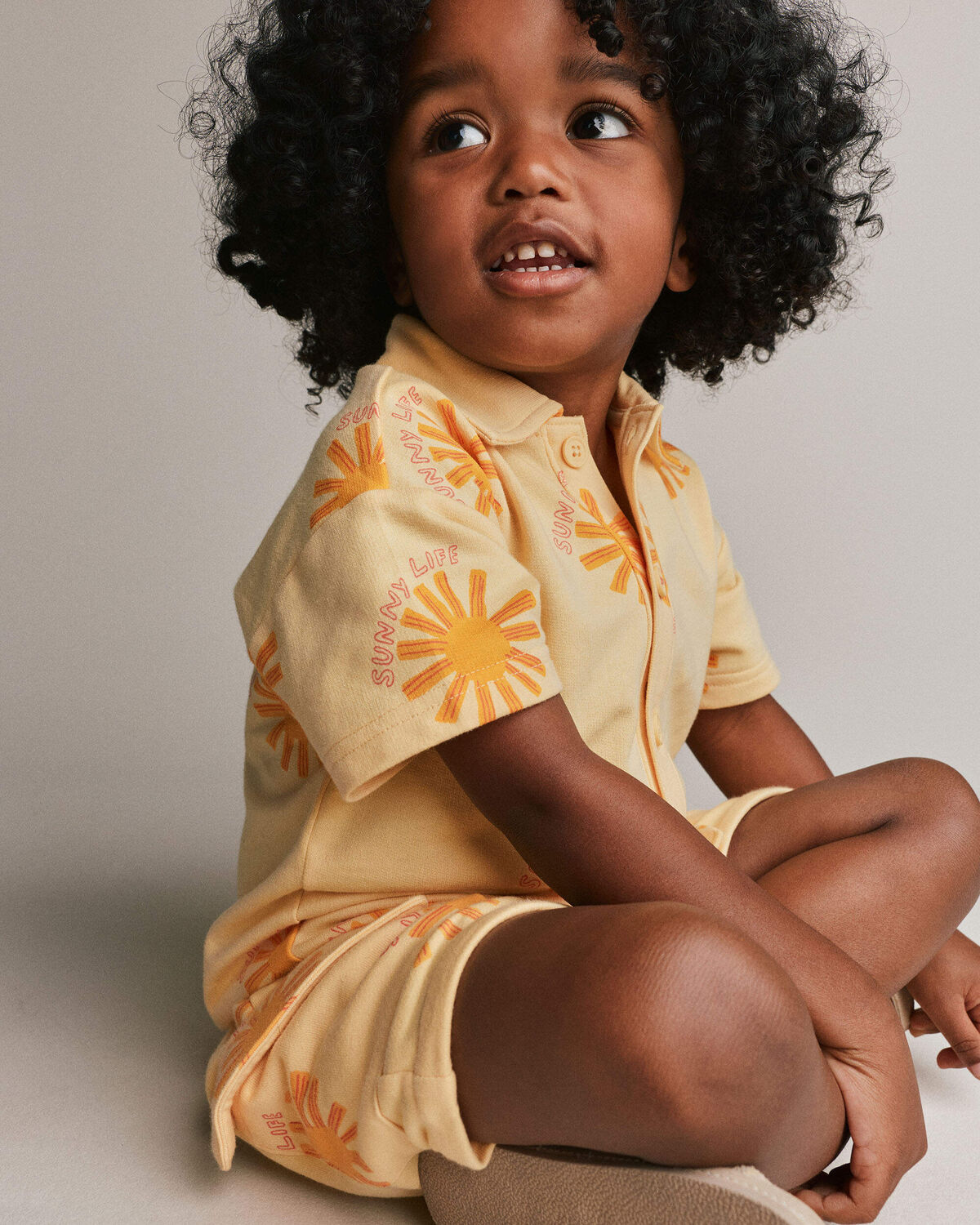Toddler Boy Button-Down Short-Sleeve Shirt in Sunny Life Print - Yellow - Image 3