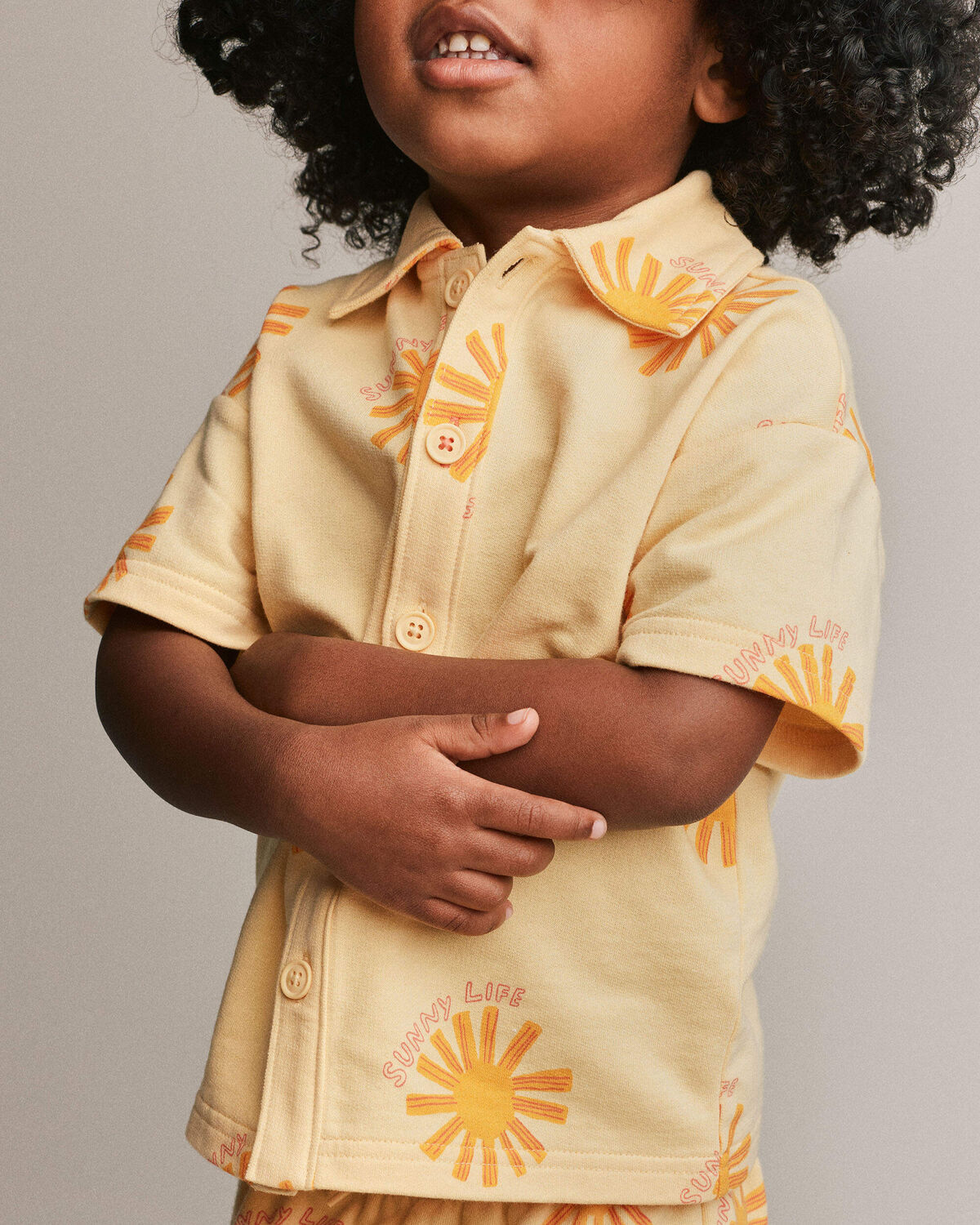 Toddler Boy Button-Down Short-Sleeve Shirt in Sunny Life Print - Yellow - Image 4