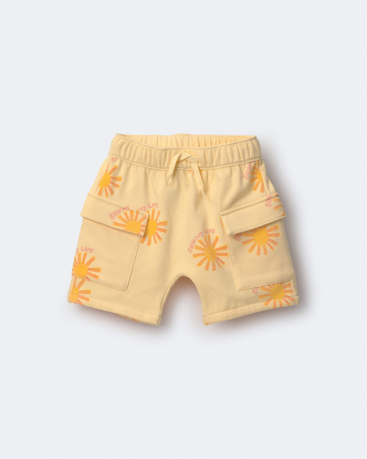 Toddler Boy French Terry Cargo Shorts in Sunny Life Print - Yellow - Image 2