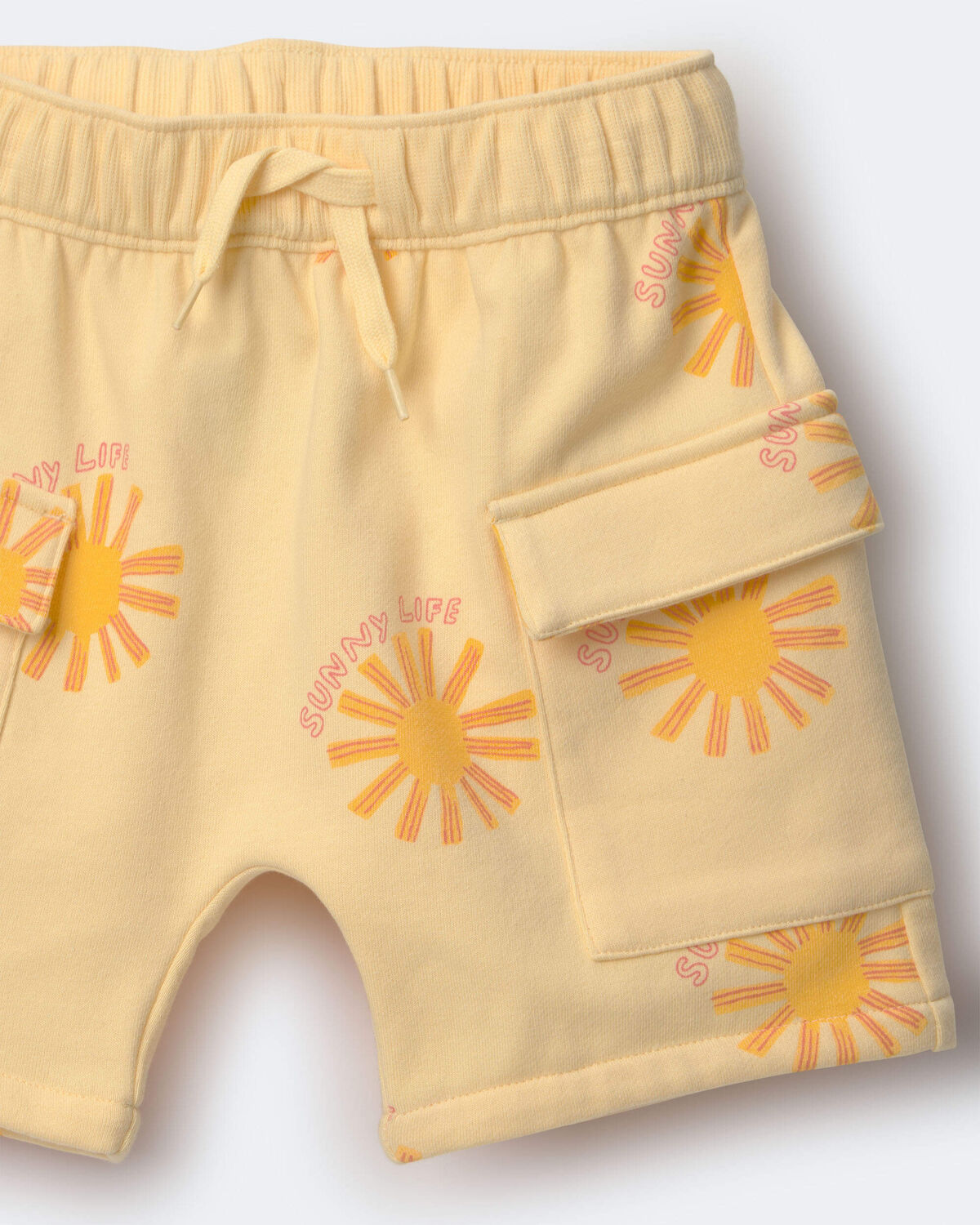 Toddler Boy French Terry Cargo Shorts in Sunny Life Print - Yellow - Image 6