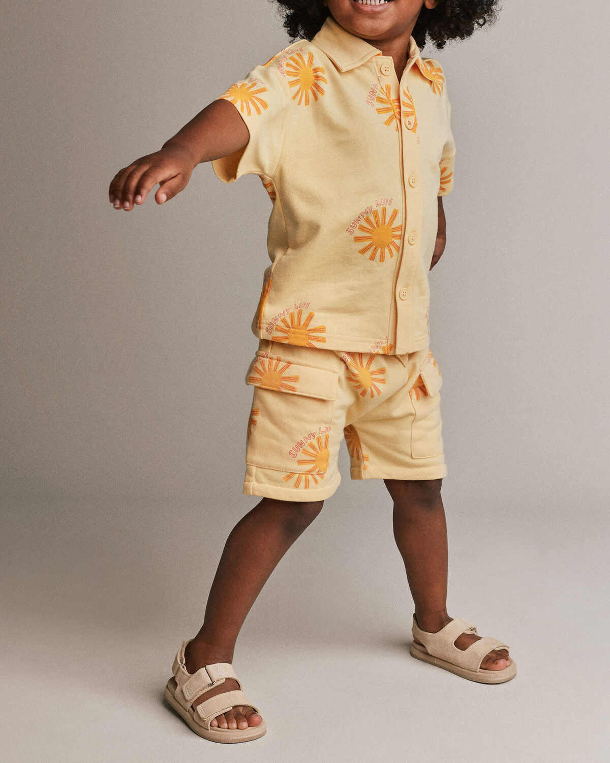 Toddler Boy French Terry Cargo Shorts in Sunny Life Print - Yellow - Image 4