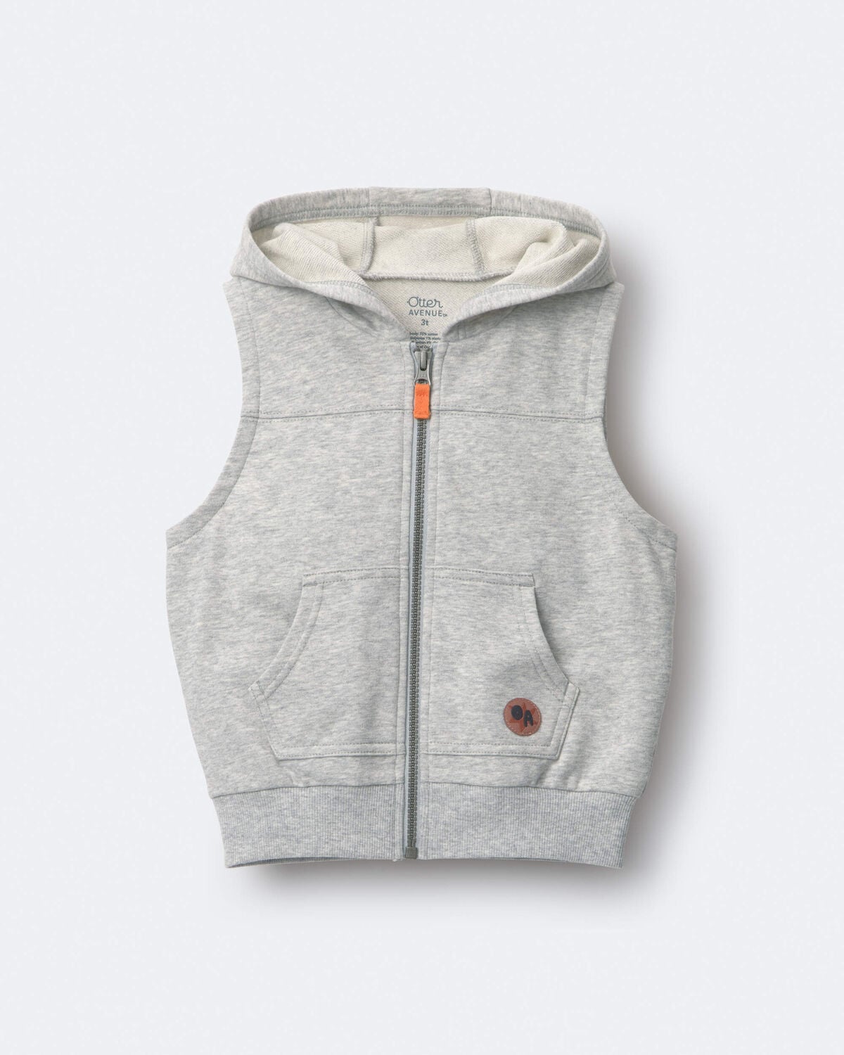 Toddler Boy French Terry Hooded Vest with Pocket - Heather Grey - Image 2