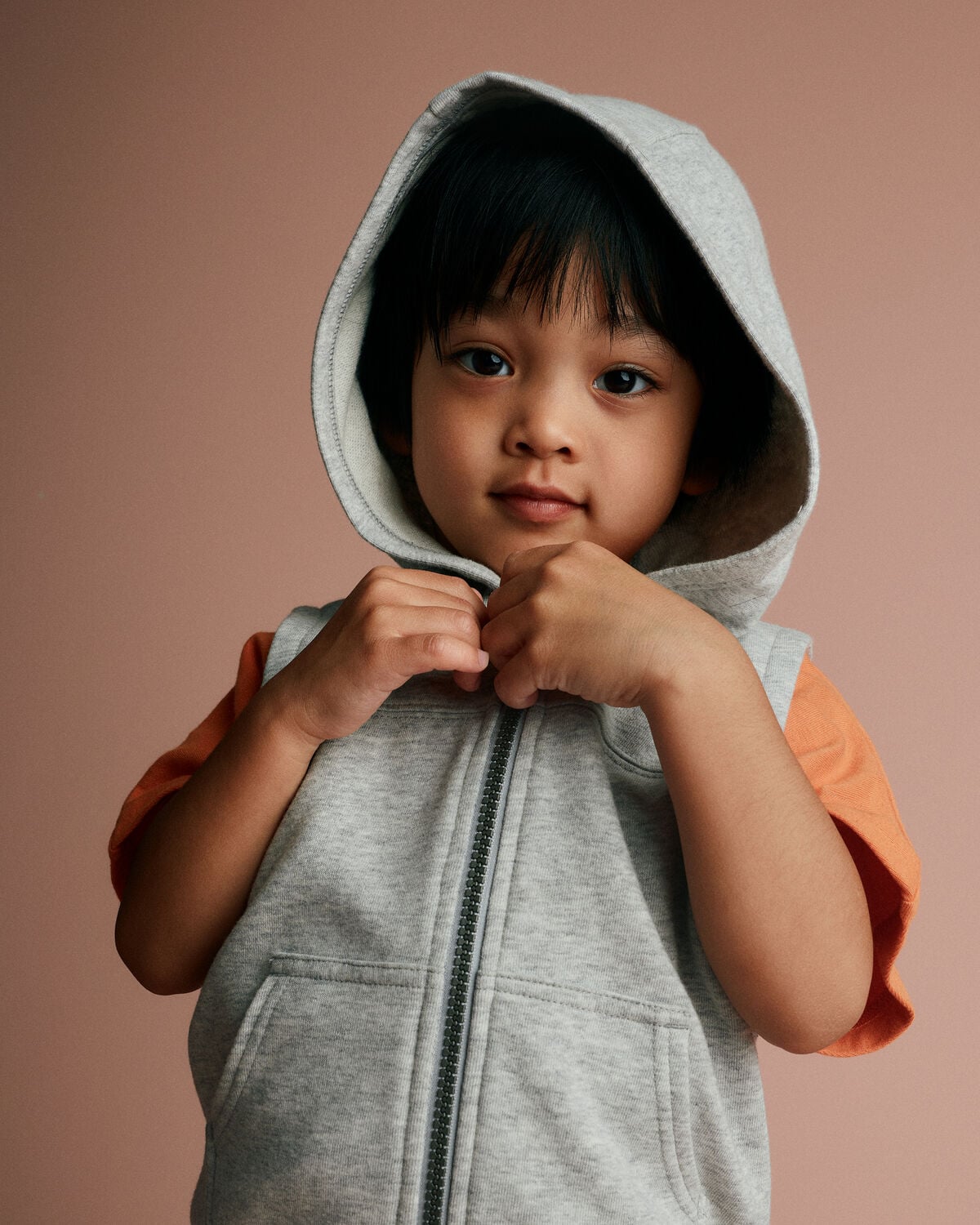 Toddler Boy French Terry Hooded Vest with Pocket - Heather Grey - Image 3