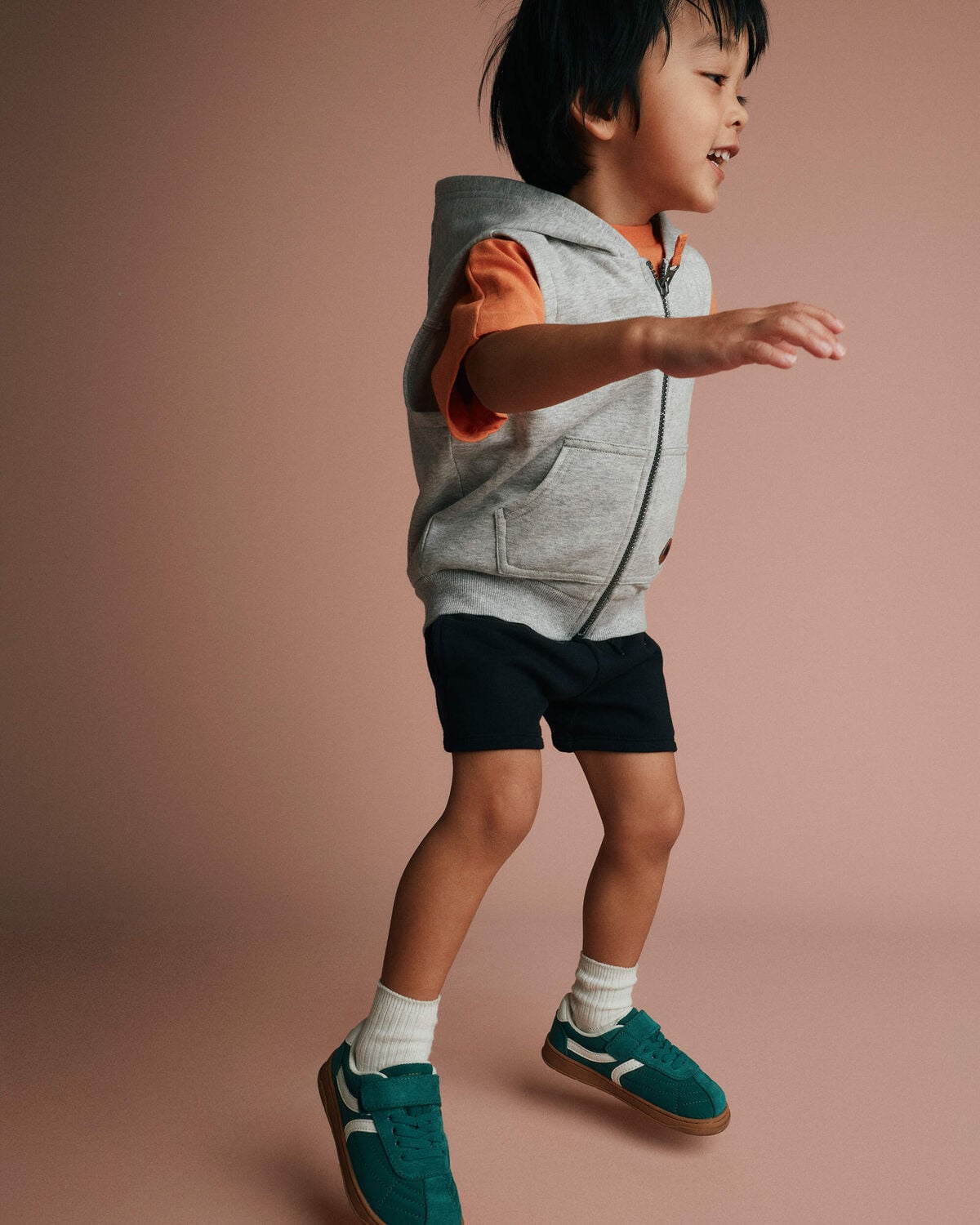 Toddler Boy French Terry Hooded Vest with Pocket - Heather Grey - Image 4