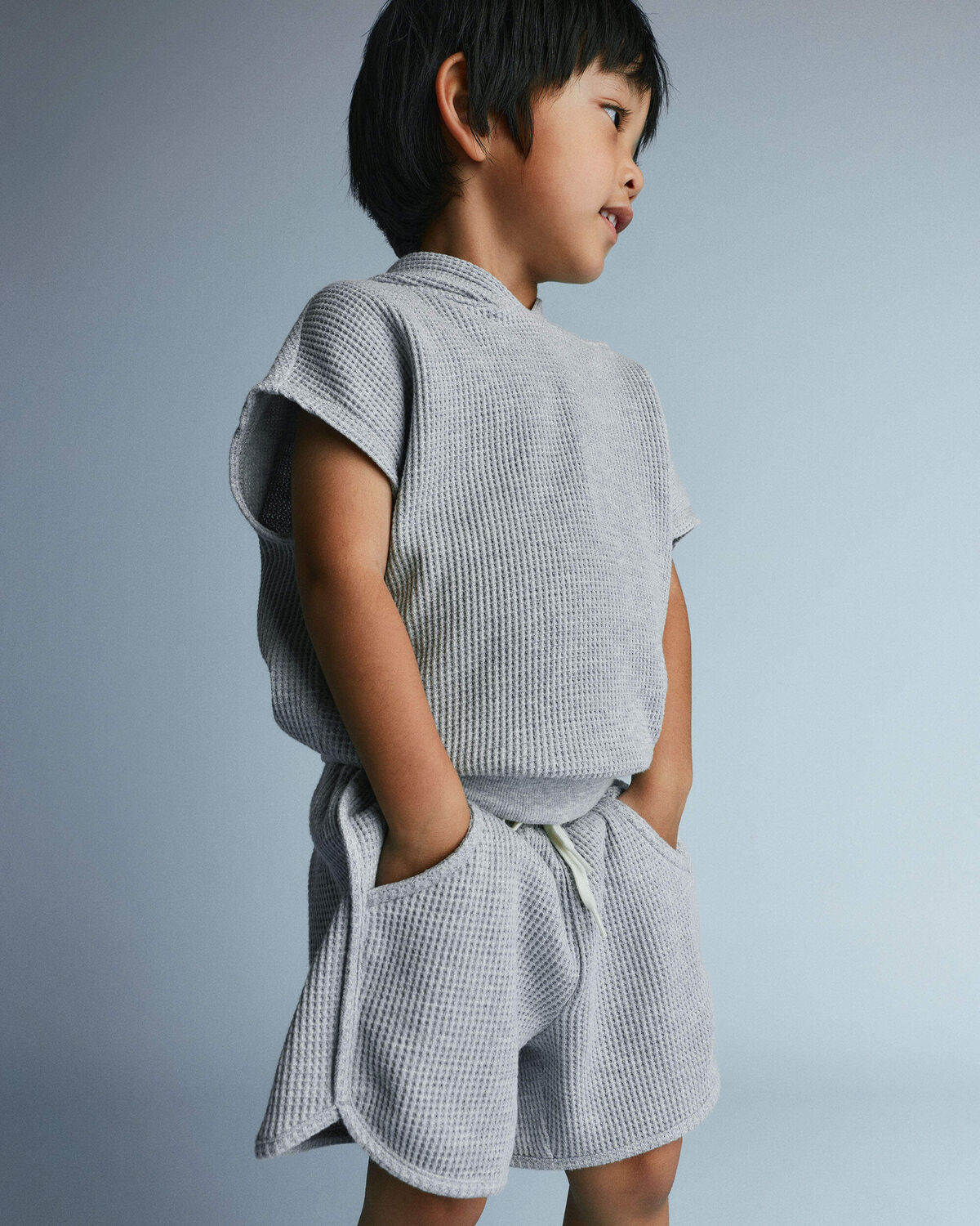 Toddler Waffle Knit Dolphin-Hem Short - Heather Grey - Image 3
