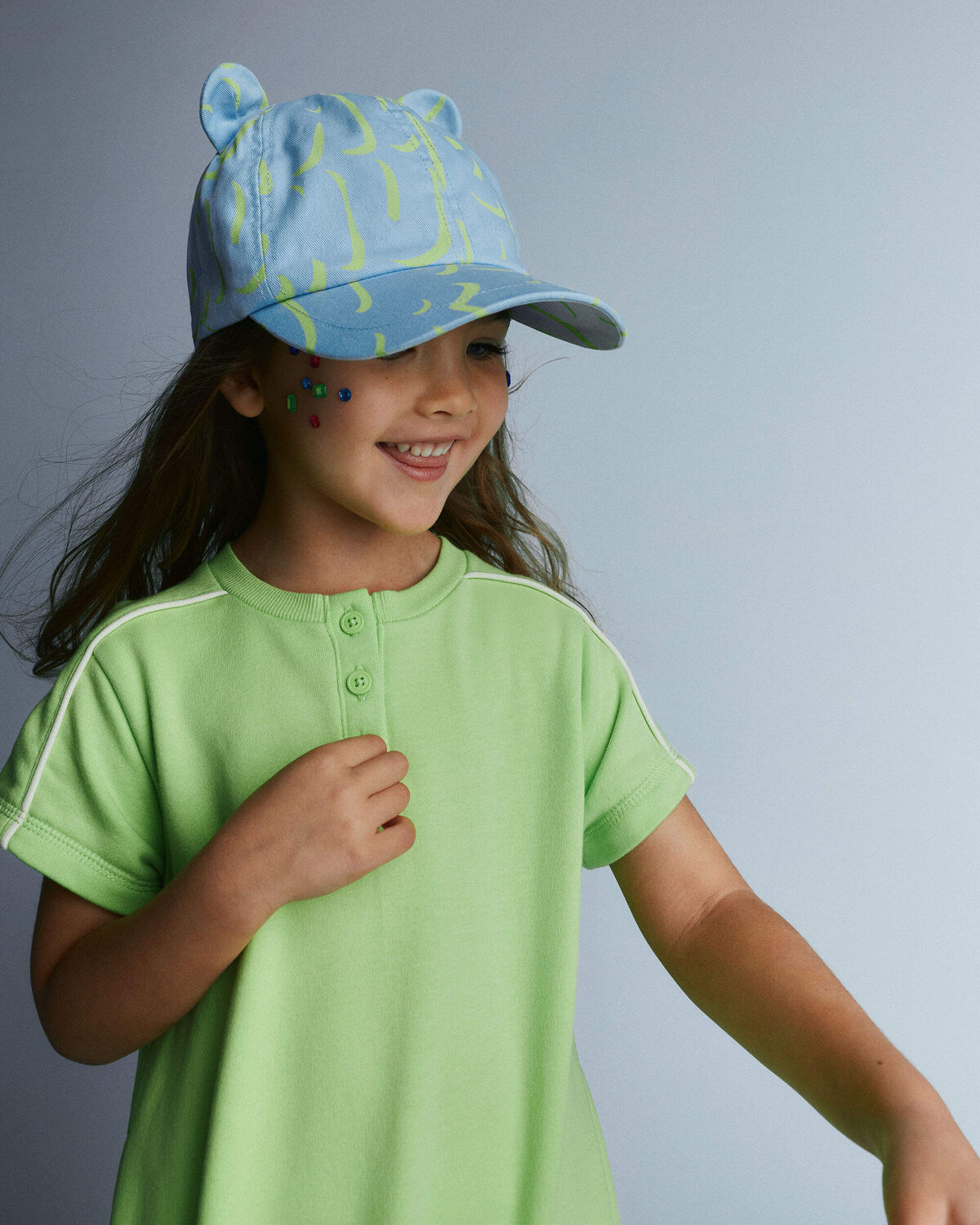 Toddler Girl Henley T-Shirt Dress - Lime Green - Image 3