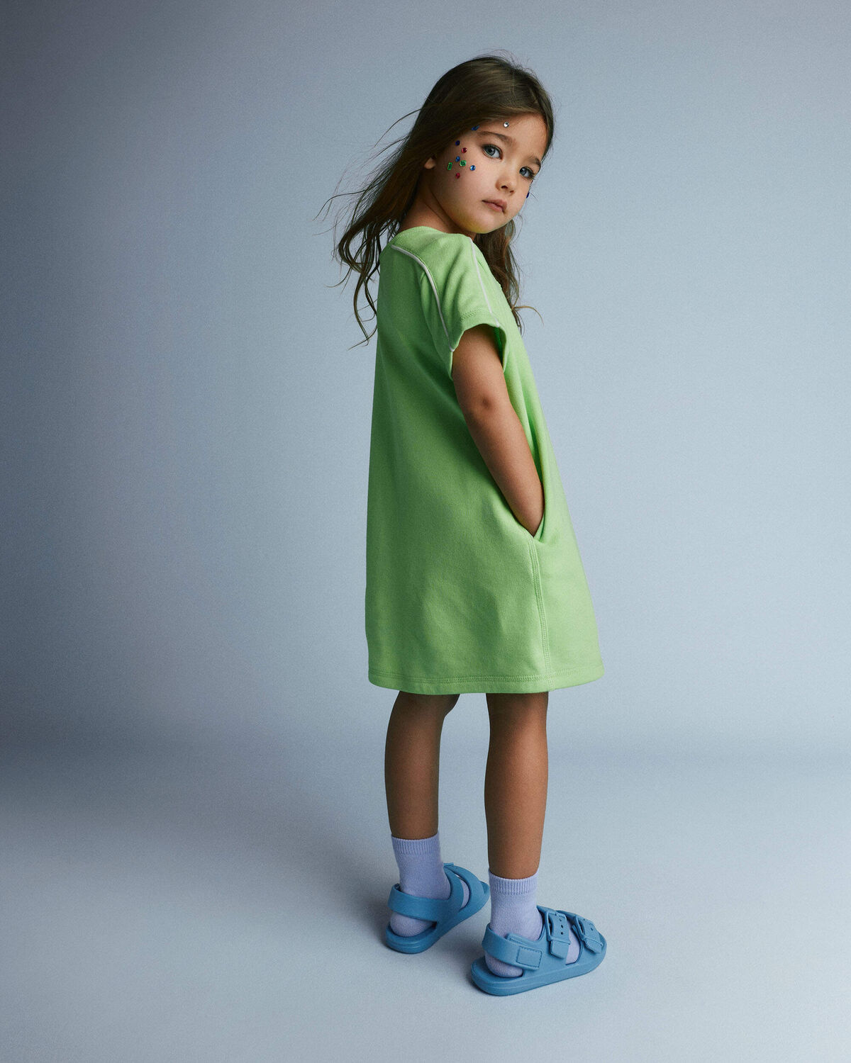 Toddler Girl Henley T-Shirt Dress - Lime Green - Image 5