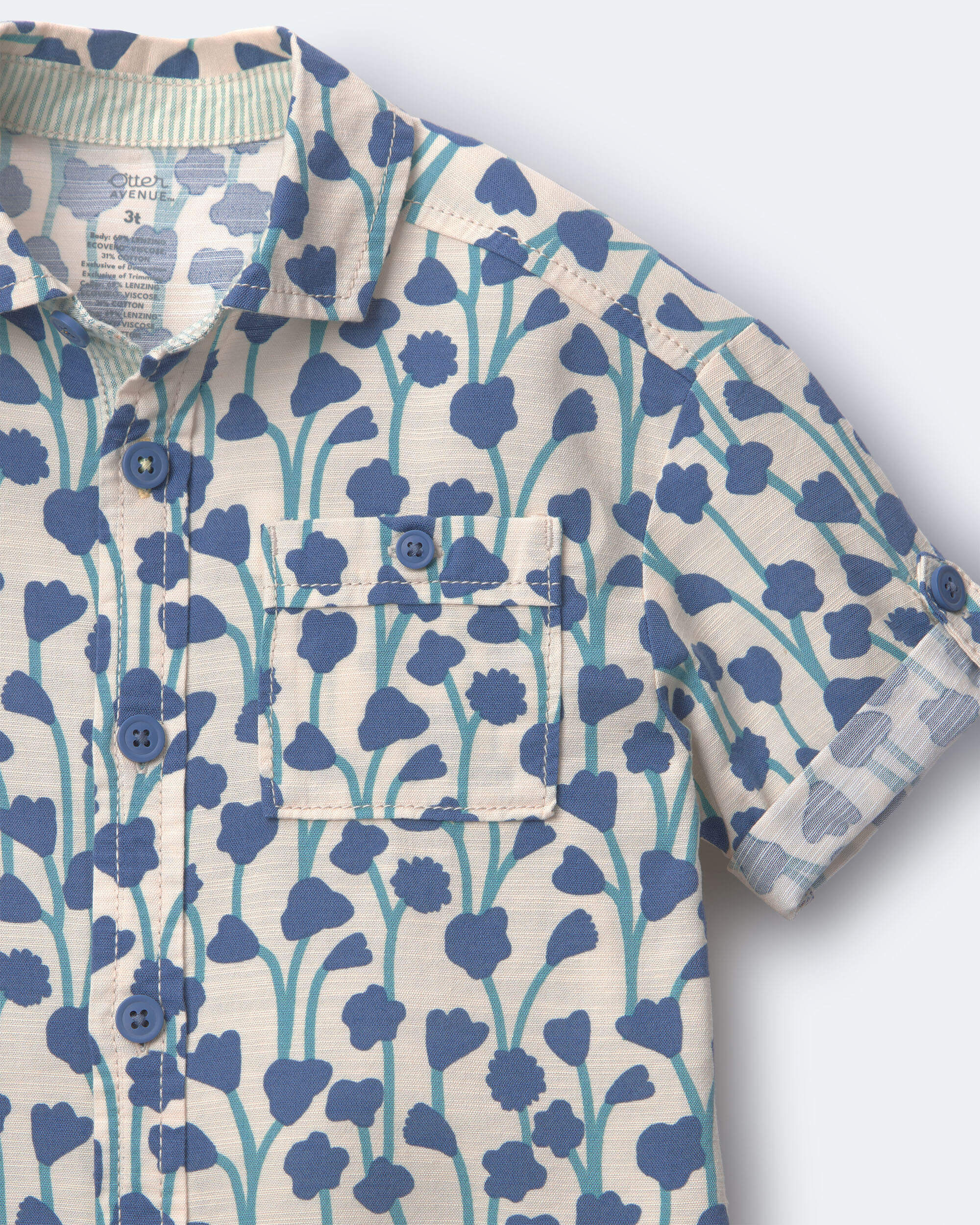 Toddler Boy Button-Down Short-Sleeve Shirt in Wildflower Print - Cream - Image 6