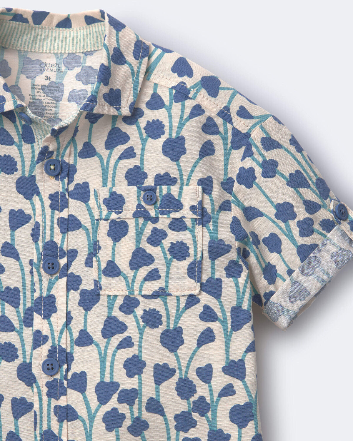 Toddler Boy Button-Down Short-Sleeve Shirt in Wildflower Print - Cream - Image 5
