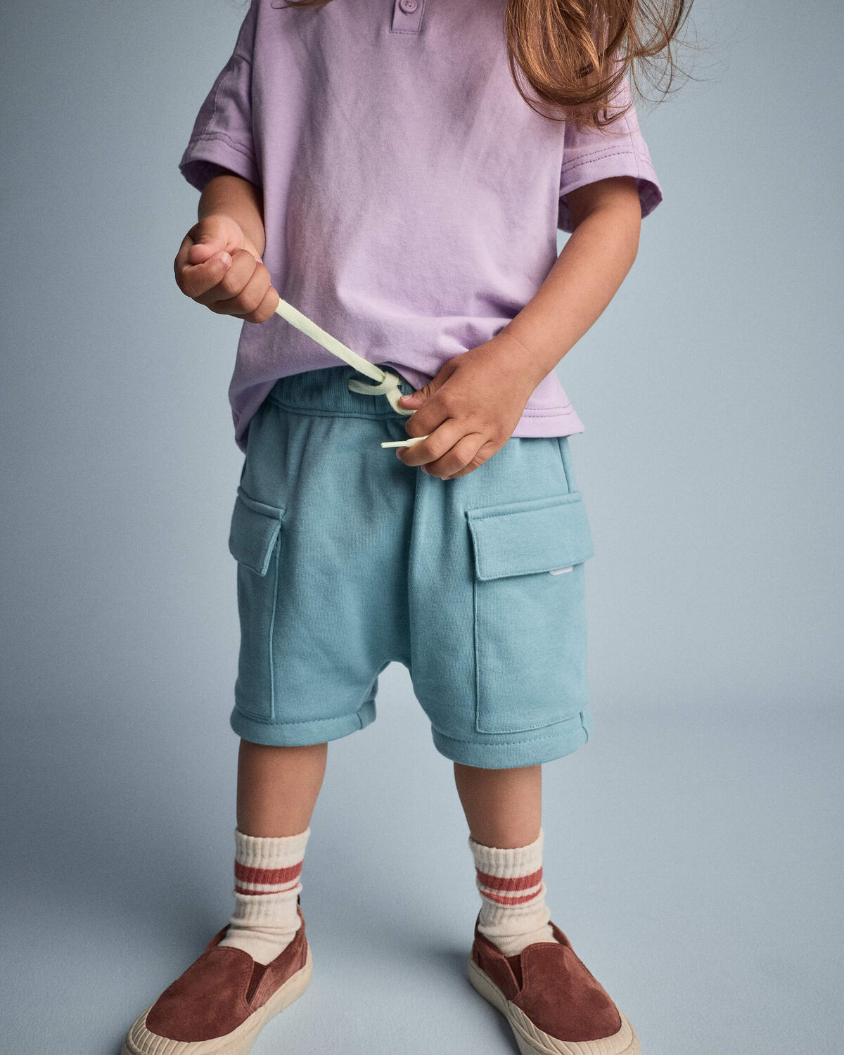 Toddler Boy French Terry Cargo Shorts - Teal - Image 3