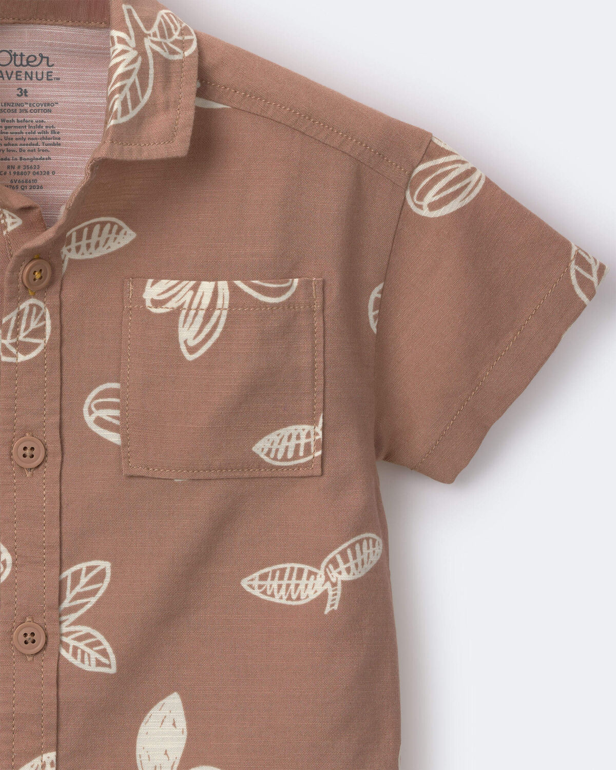 Toddler Boy Button-Down Short-Sleeve Shirt in Plant Print - Light Brown - Image 5