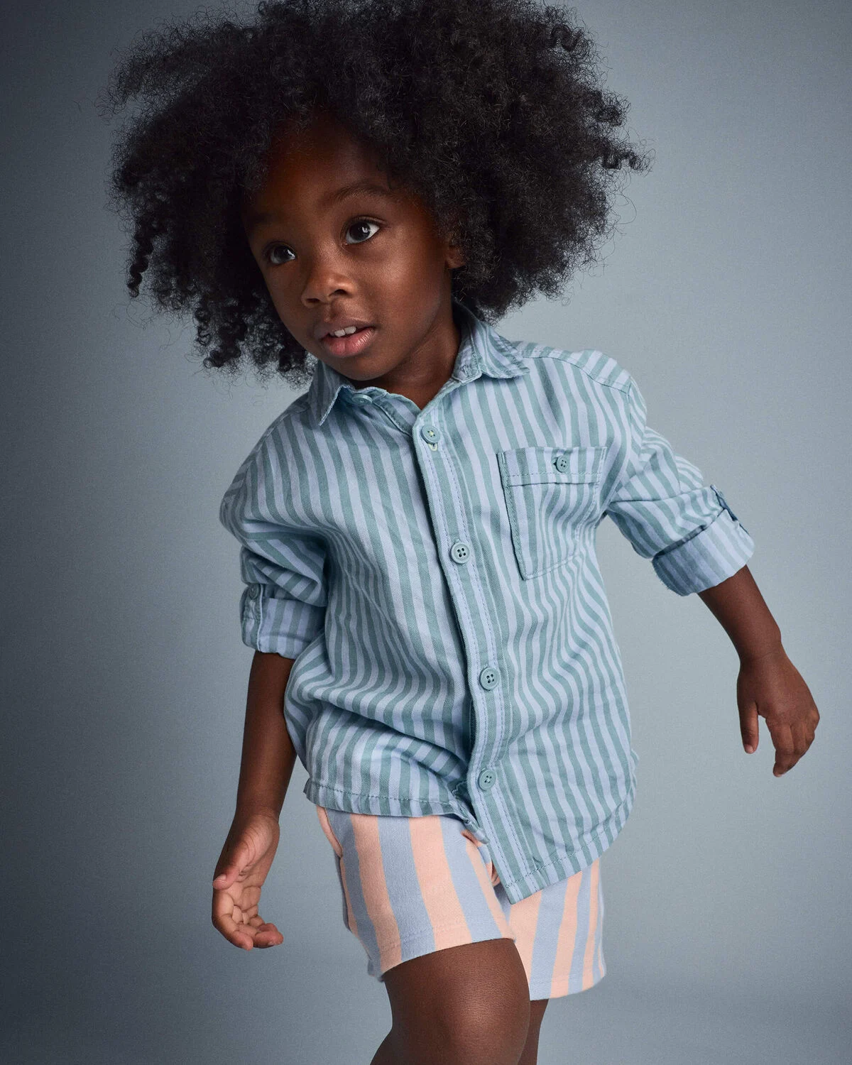Toddler Boy Button-Down Long-Sleeve Shirt in Stripes - Blue