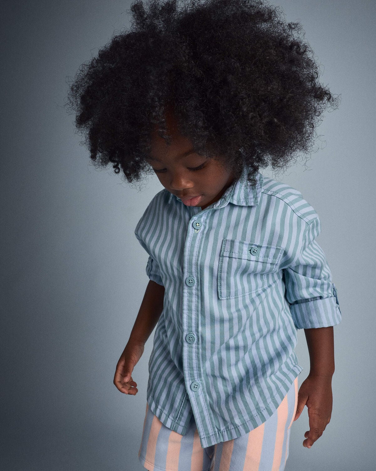 Toddler Boy Button-Down Long-Sleeve Shirt in Stripes - Blue - Image 4