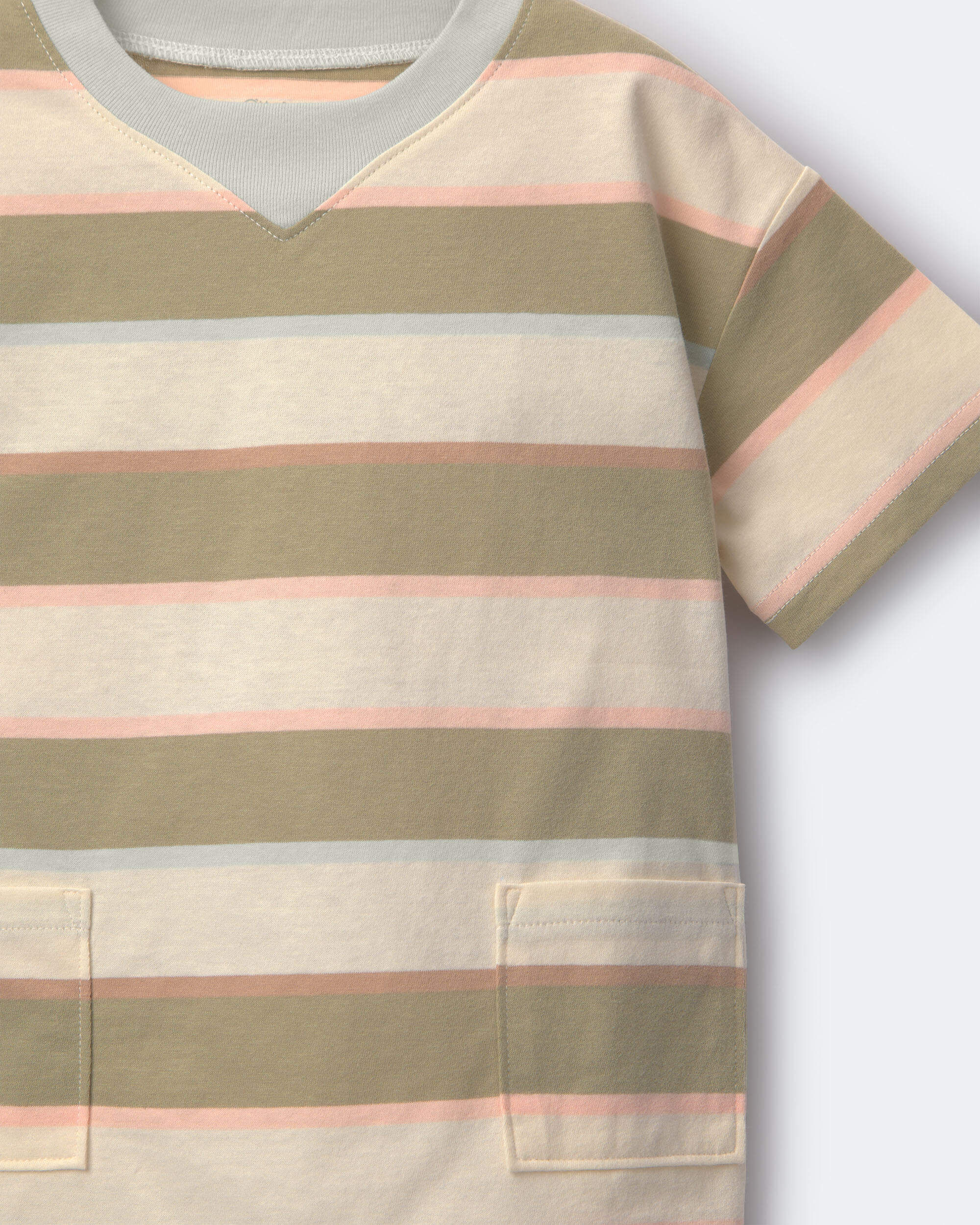 Toddler Boy Otter Pocket Tee in Stripes - Cream/Light Blue - Image 6