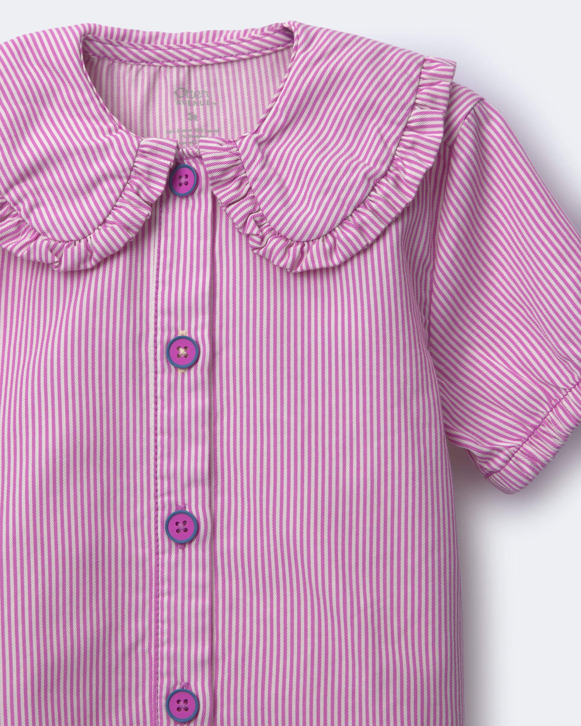 Toddler Girl Peter Pan Collar Top in Stripes - Pink - Image 3