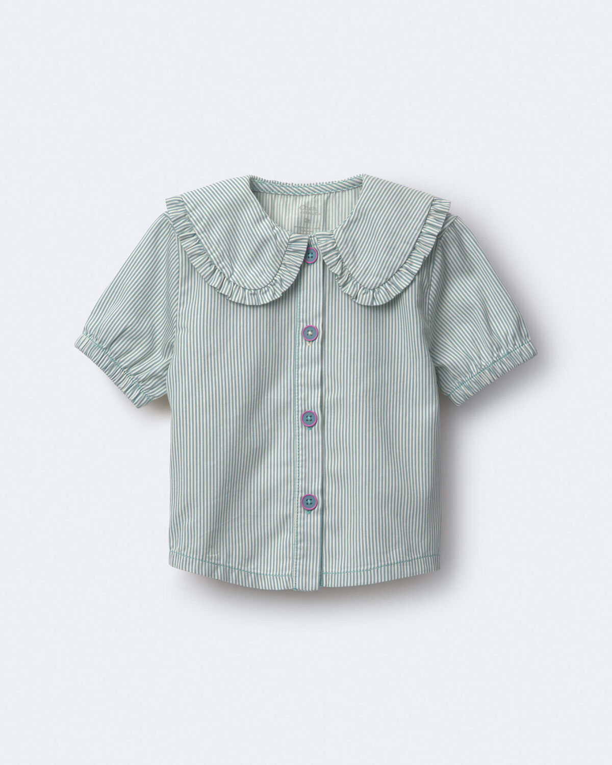 Toddler Girl Peter Pan Collar Top in Stripes - Teal - Image 2