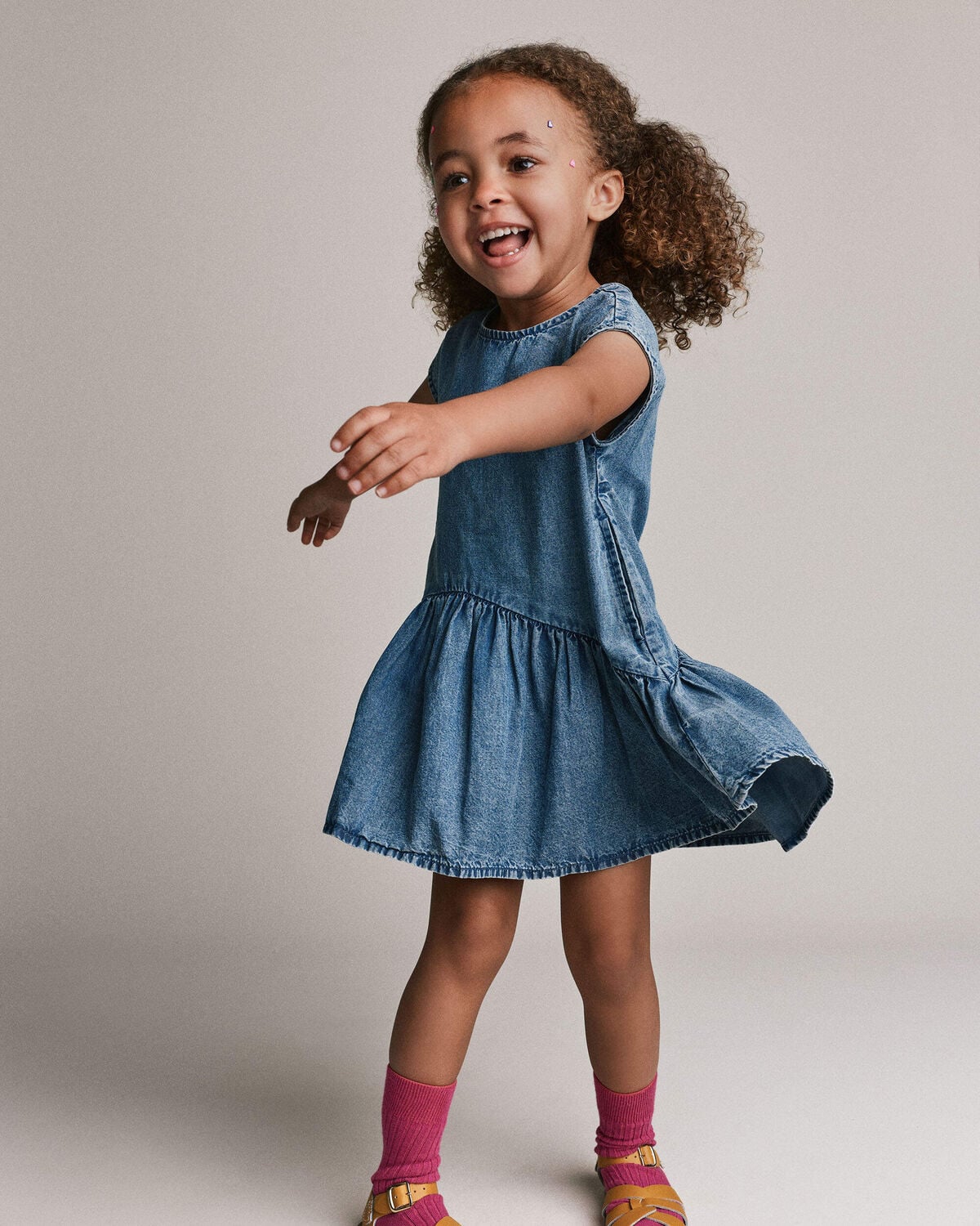 Toddler Girl Asymmetrical Drop-Waist Dress in Denim - Image 3