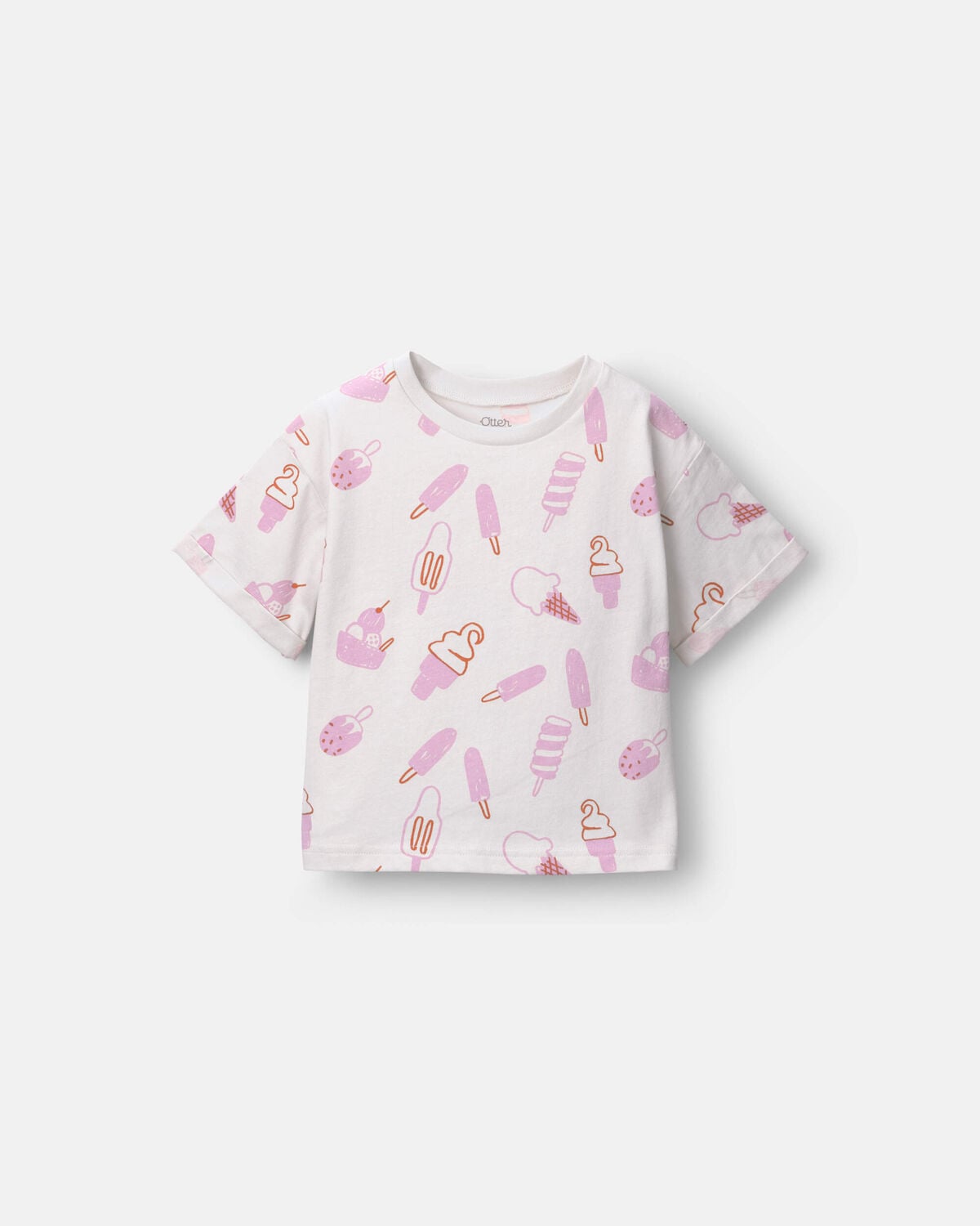 Toddler Girl Rolled Cuff Tee in Ice Cream Print - Cream - Image 2