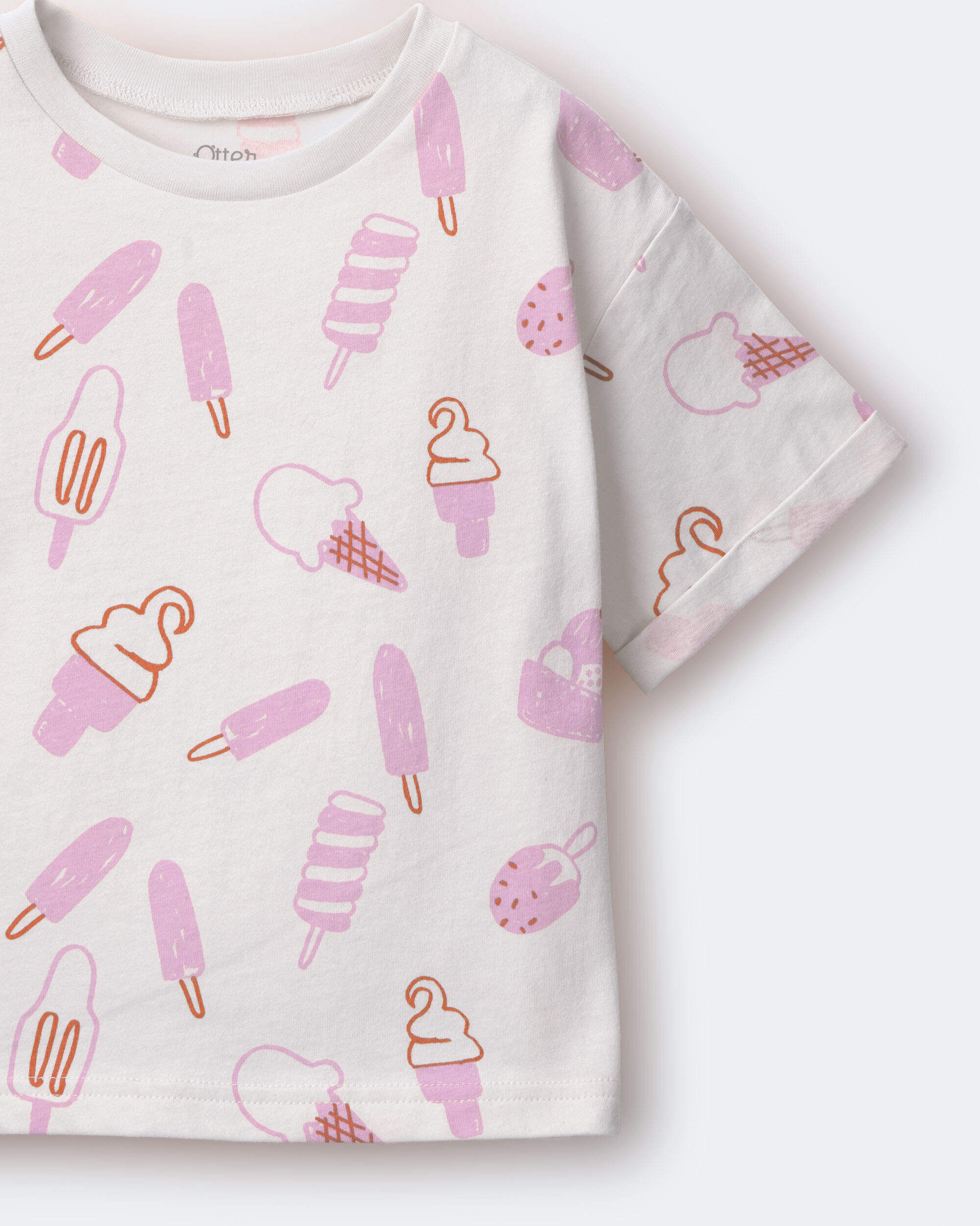 Toddler Girl Rolled Cuff Tee in Ice Cream Print - Cream - Image 6