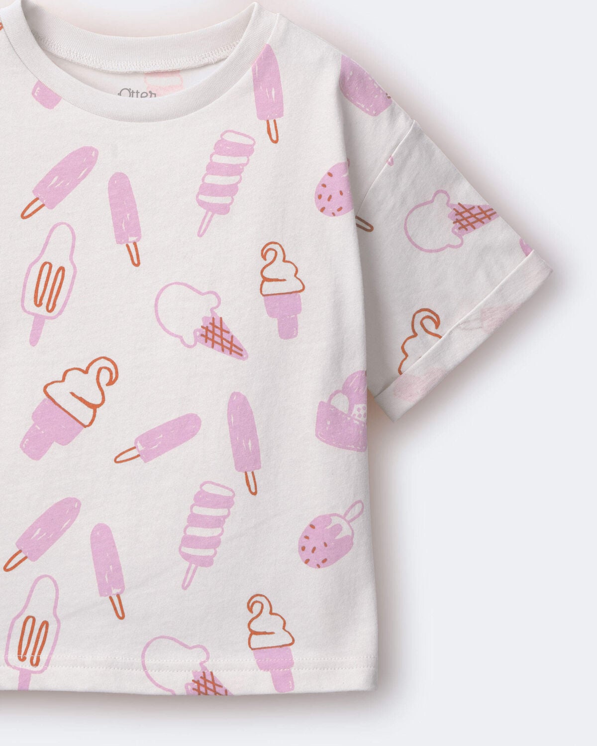 Toddler Girl Rolled Cuff Tee in Ice Cream Print - Cream - Image 5