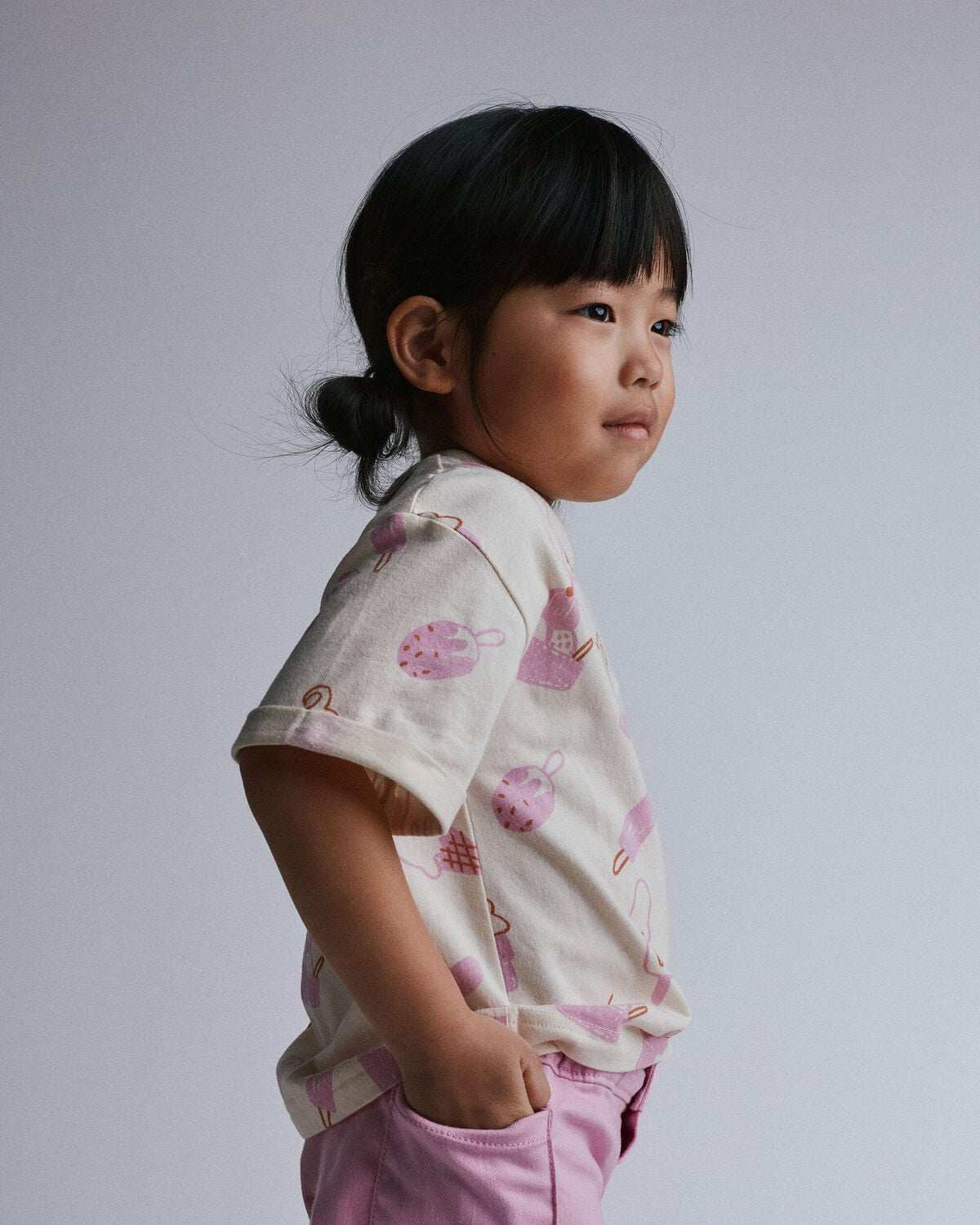 Toddler Girl Rolled Cuff Tee in Ice Cream Print - Cream - Image 3