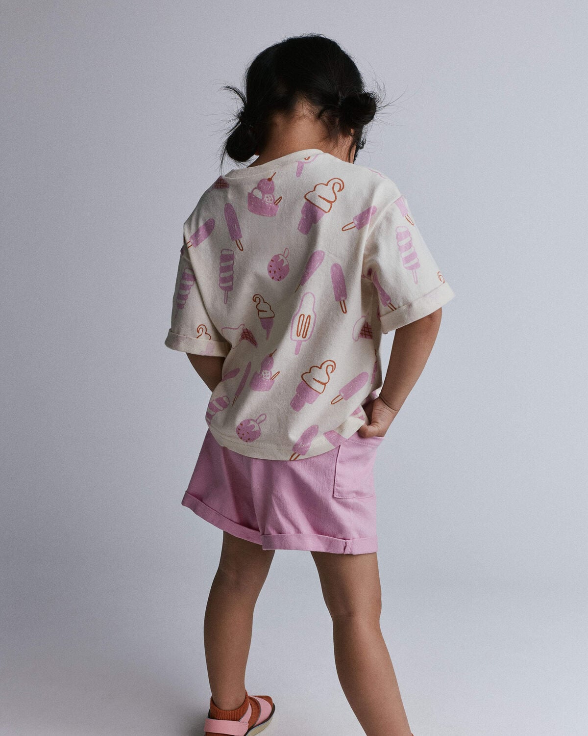 Toddler Girl Rolled Cuff Tee in Ice Cream Print - Cream - Image 4