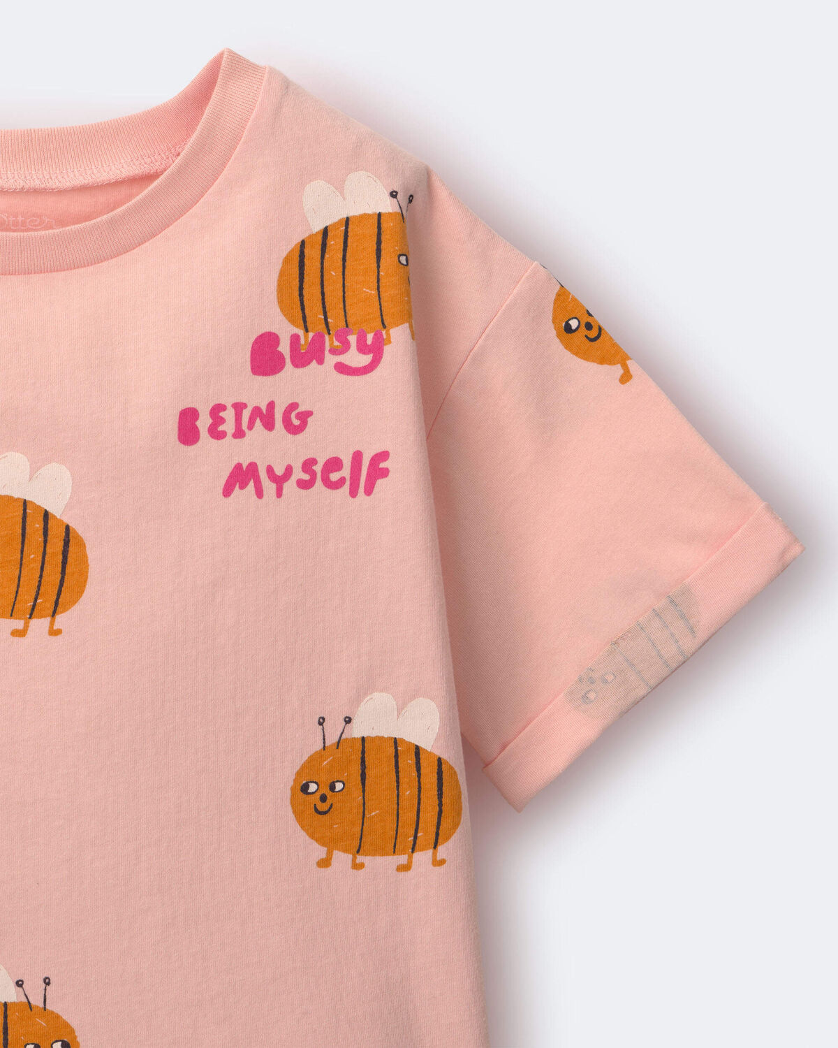 Toddler Girl Rolled Cuff Tee in Bee Print - Light Pink - Image 5