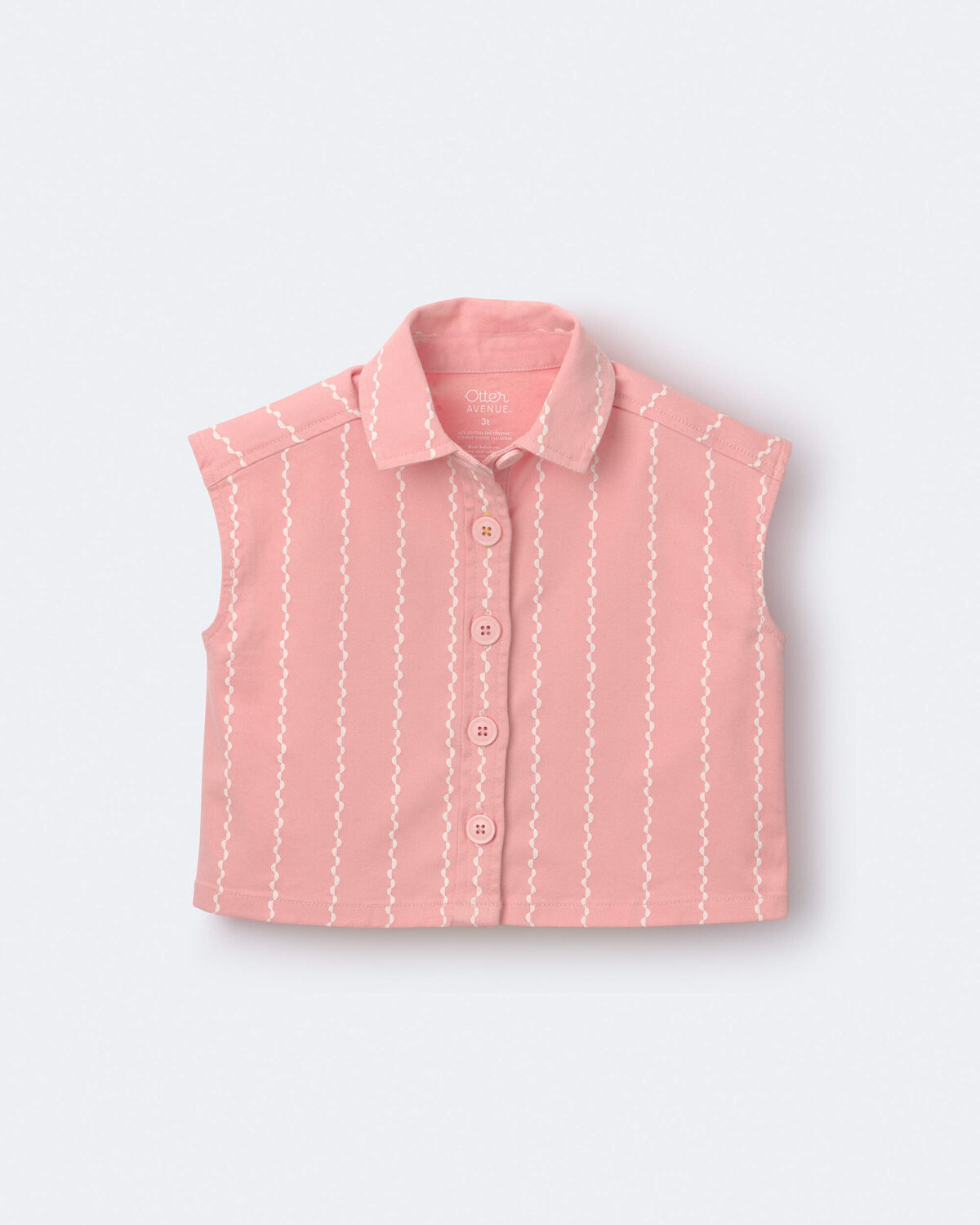 Toddler Girl Sleeveless Button-Down Top in Stripes - Light Pink - Image 2