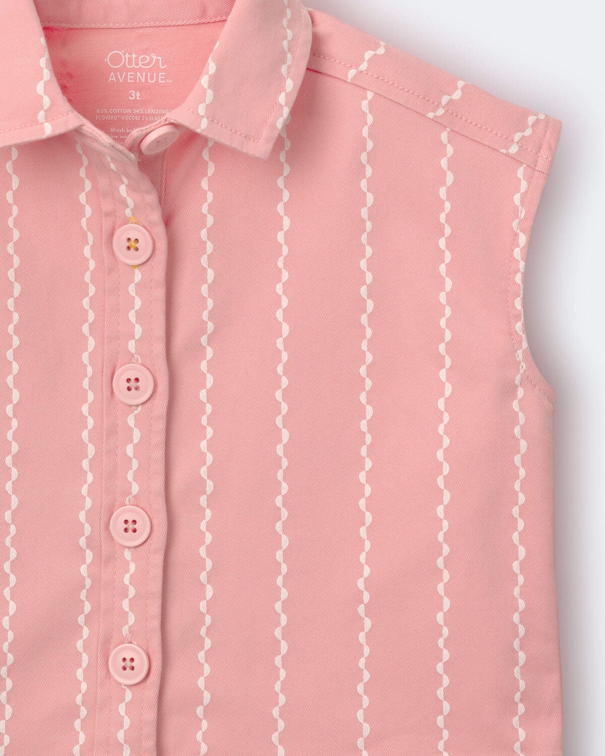 Toddler Girl Sleeveless Button-Down Top in Stripes - Light Pink - Image 6