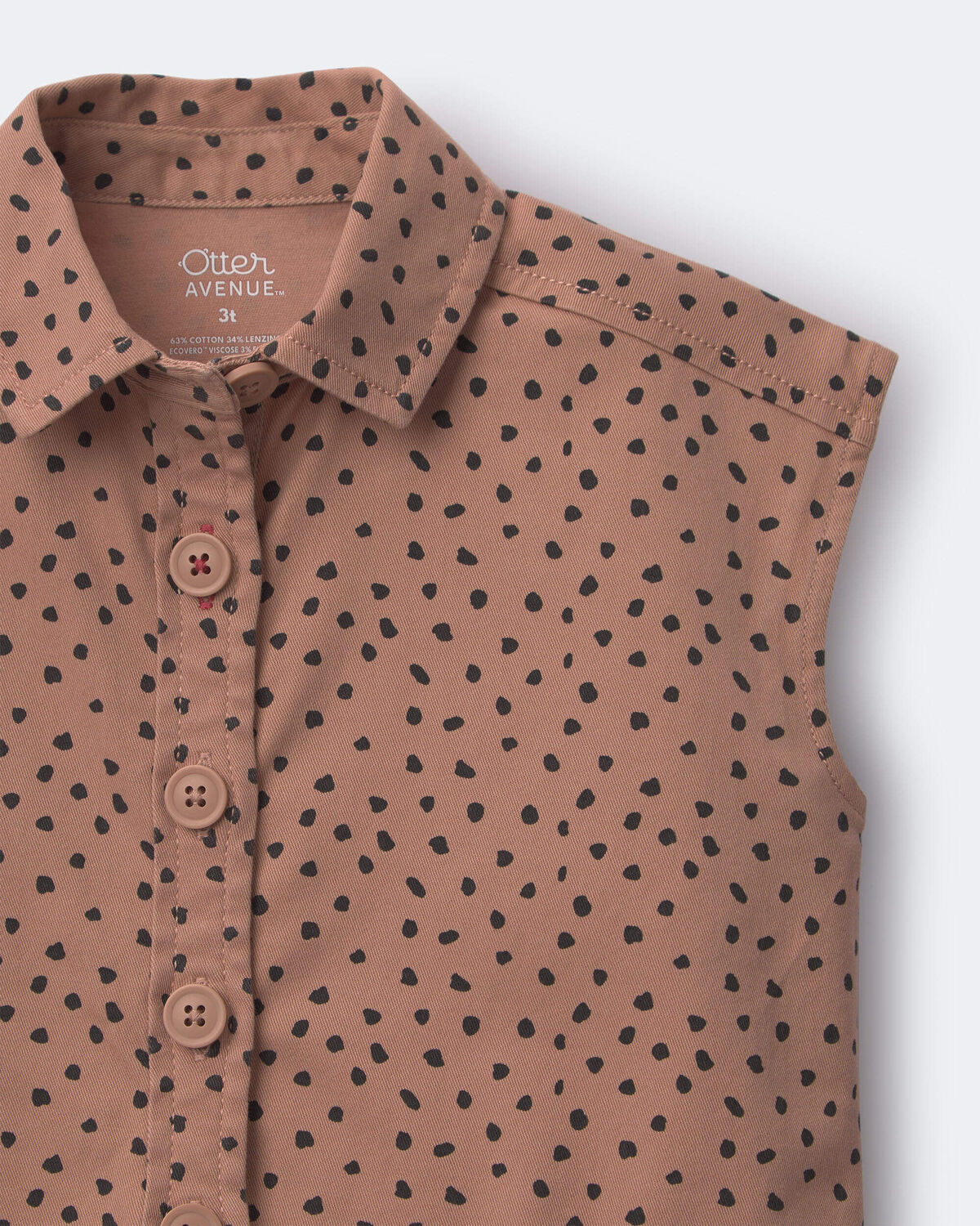 Toddler Girl Sleeveless Button-Down Top in Dot Print - Tan - Image 2