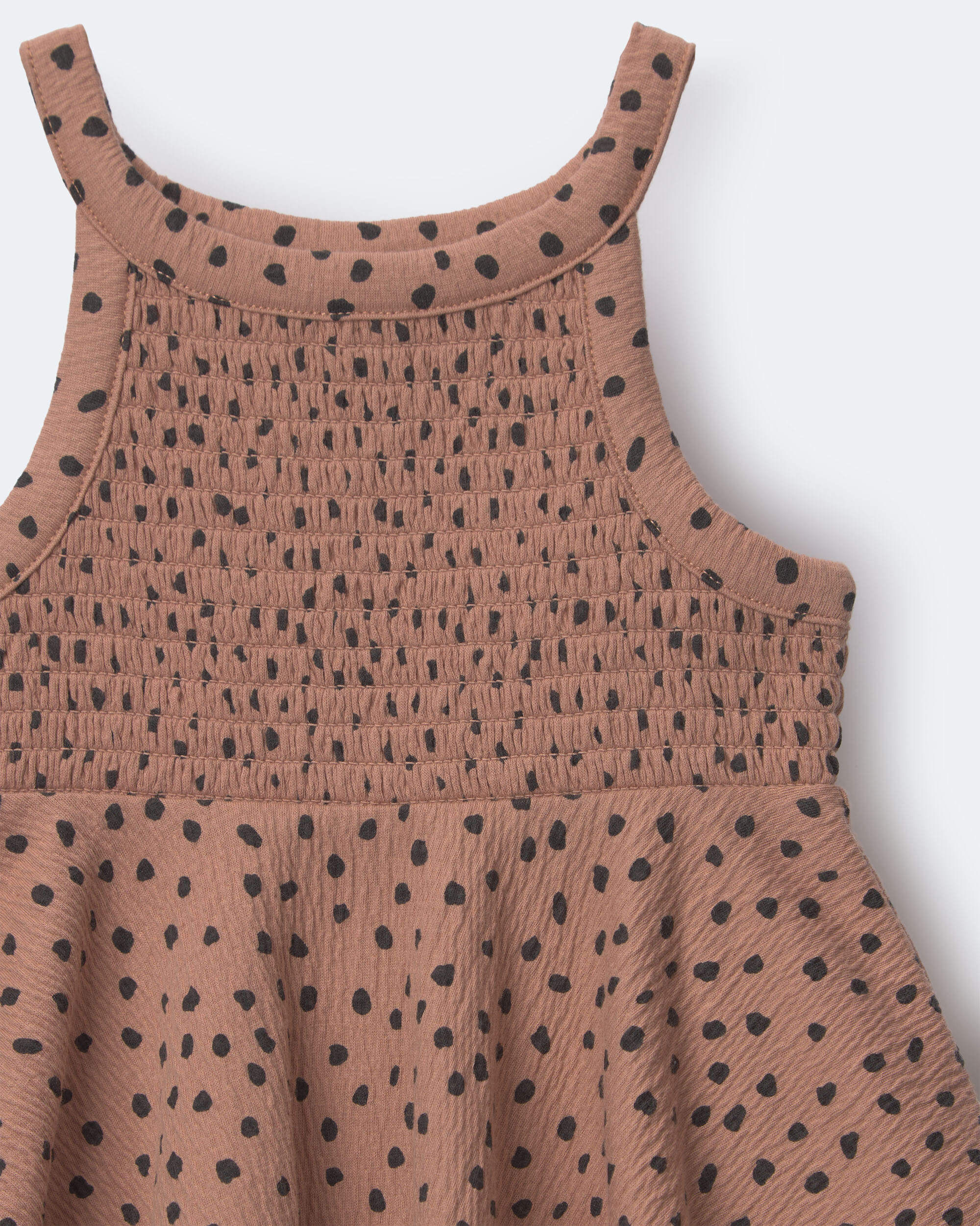 Toddler Girl Smocked Peplum Top in Dot Print - Tan - Image 3