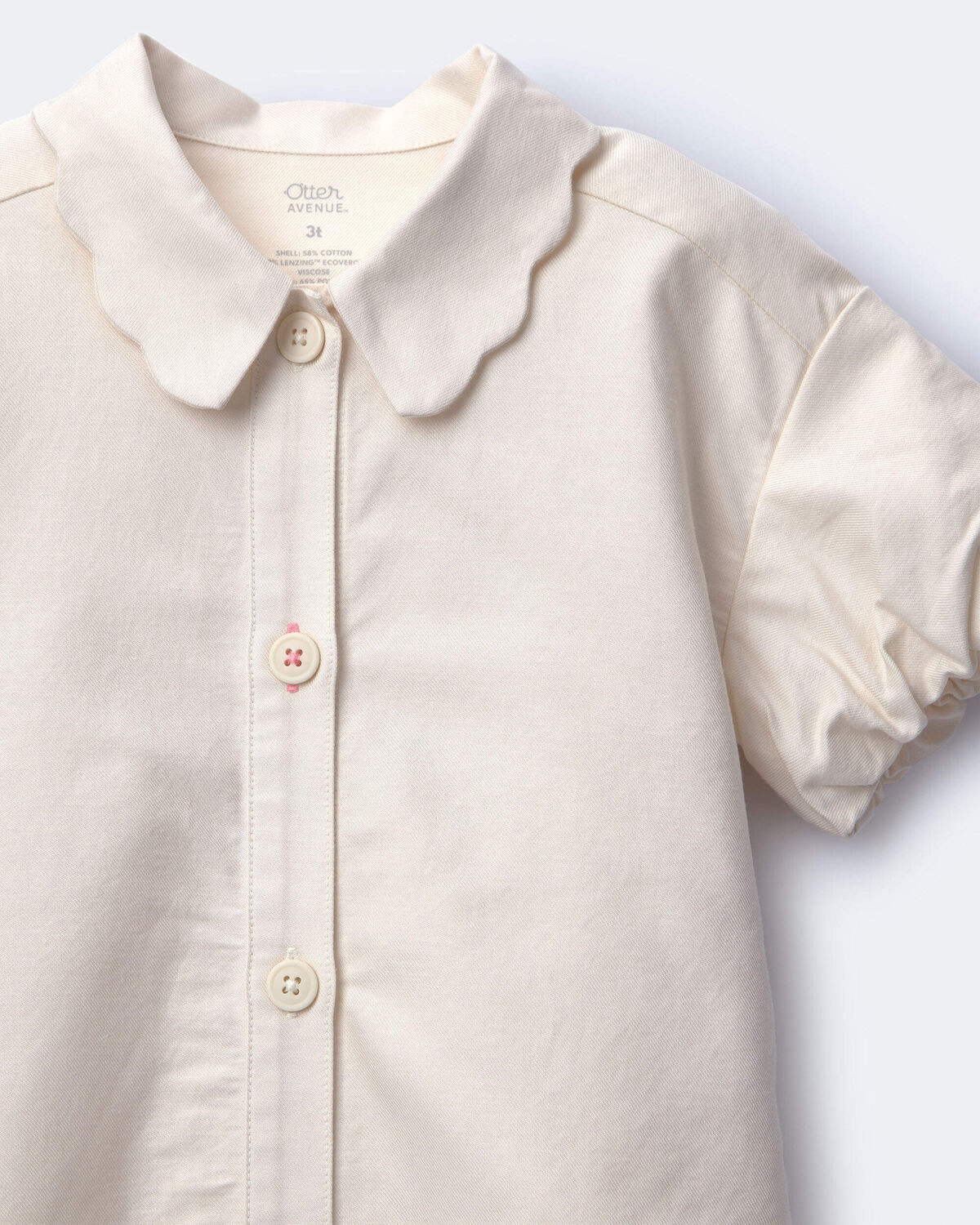 Toddler Girl Scalloped Collar Top - Cream - Image 2