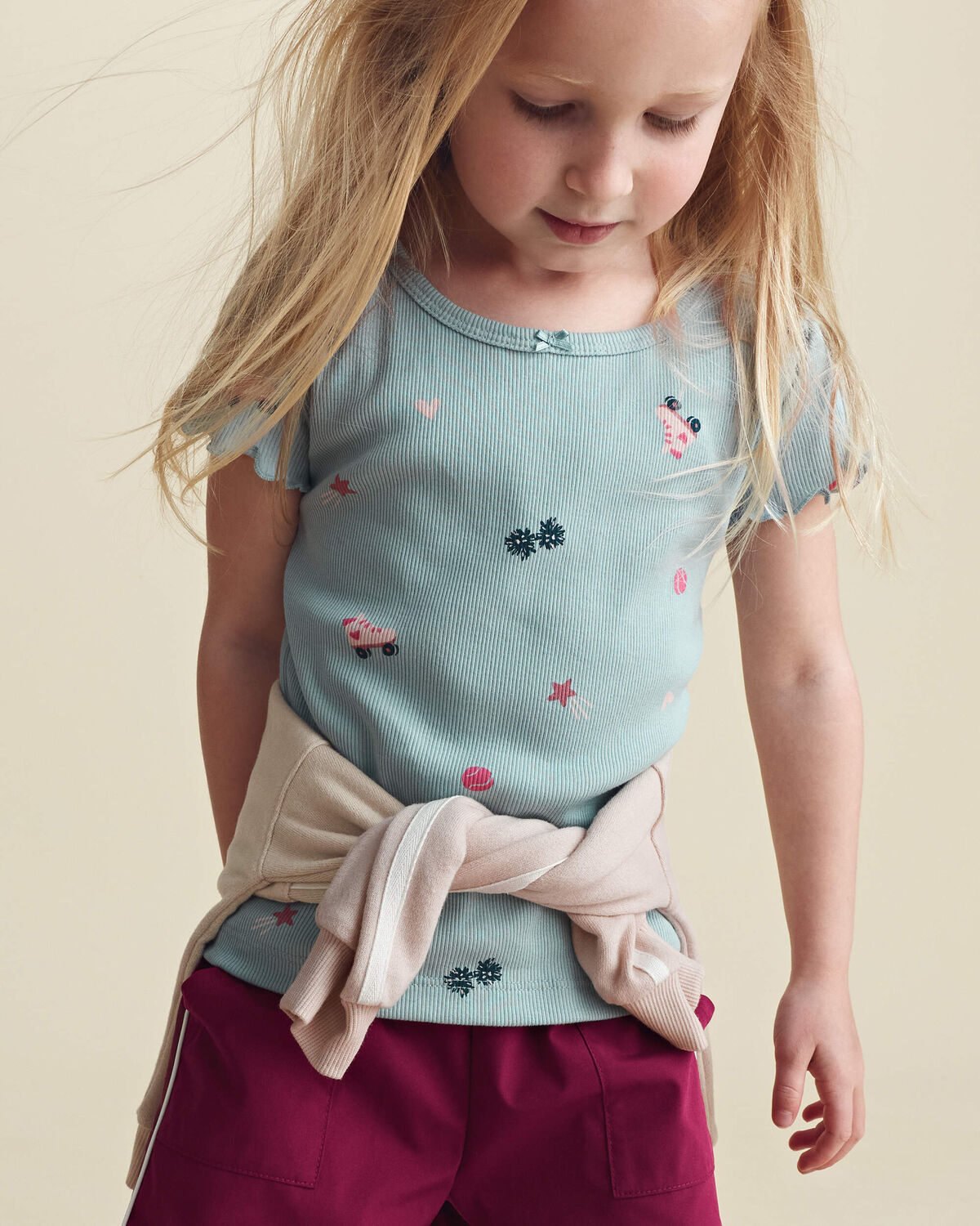 Toddler Girl Roller Skate Rib Top - Blue - Image 3
