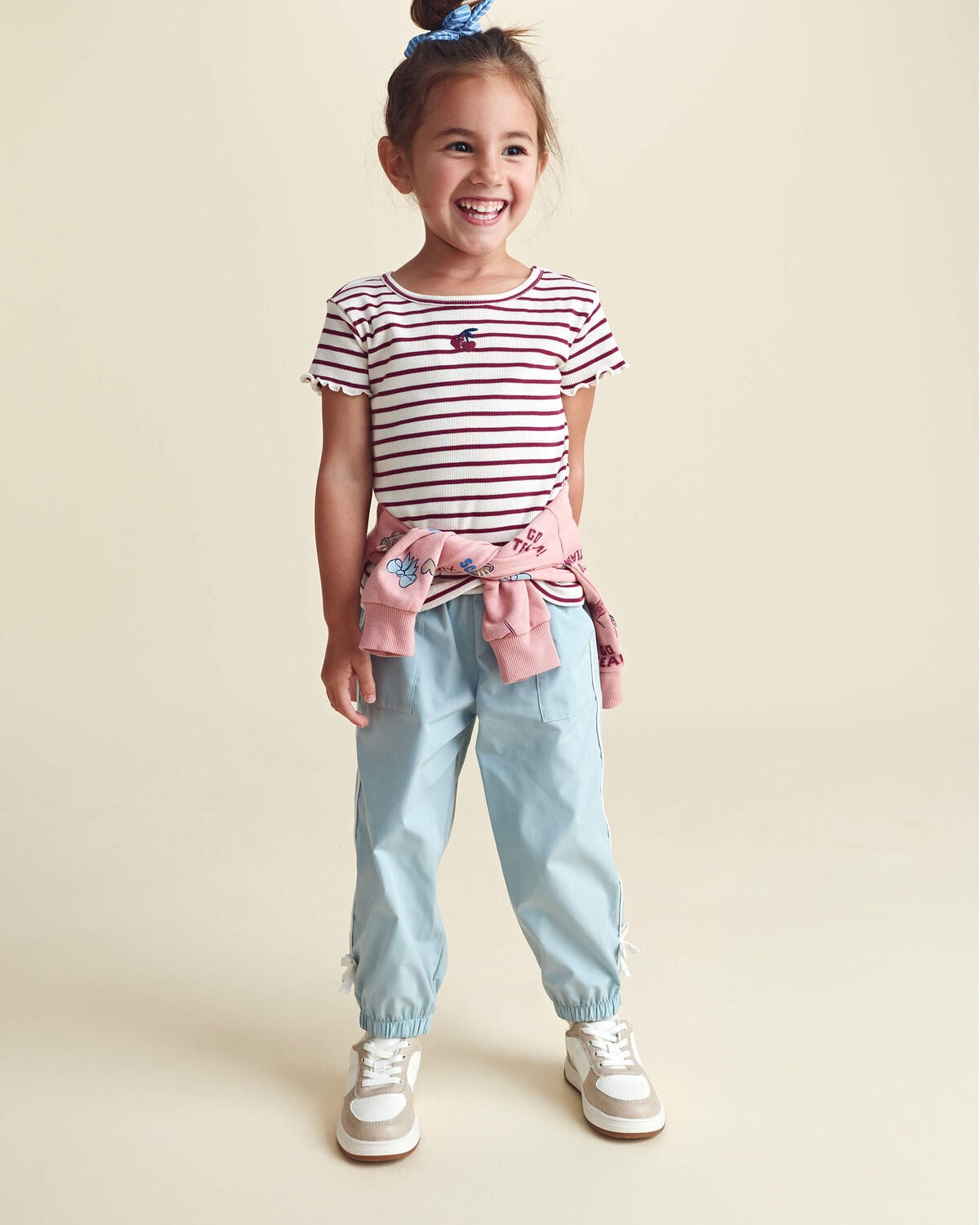 Toddler Girl Bow-Cuff Poplin Joggers - Blue - Image 2