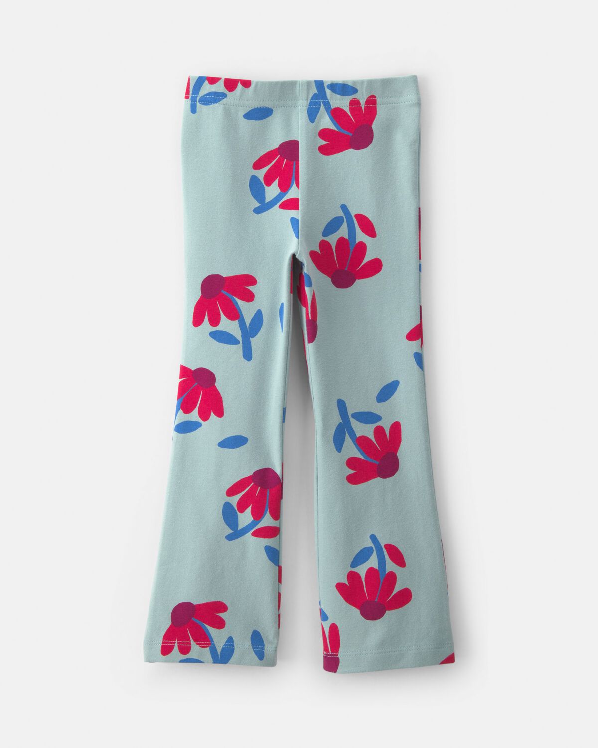 Toddler Girl Floral Pull-On Stretch Flare Leggings - Blue/Red - Image 2