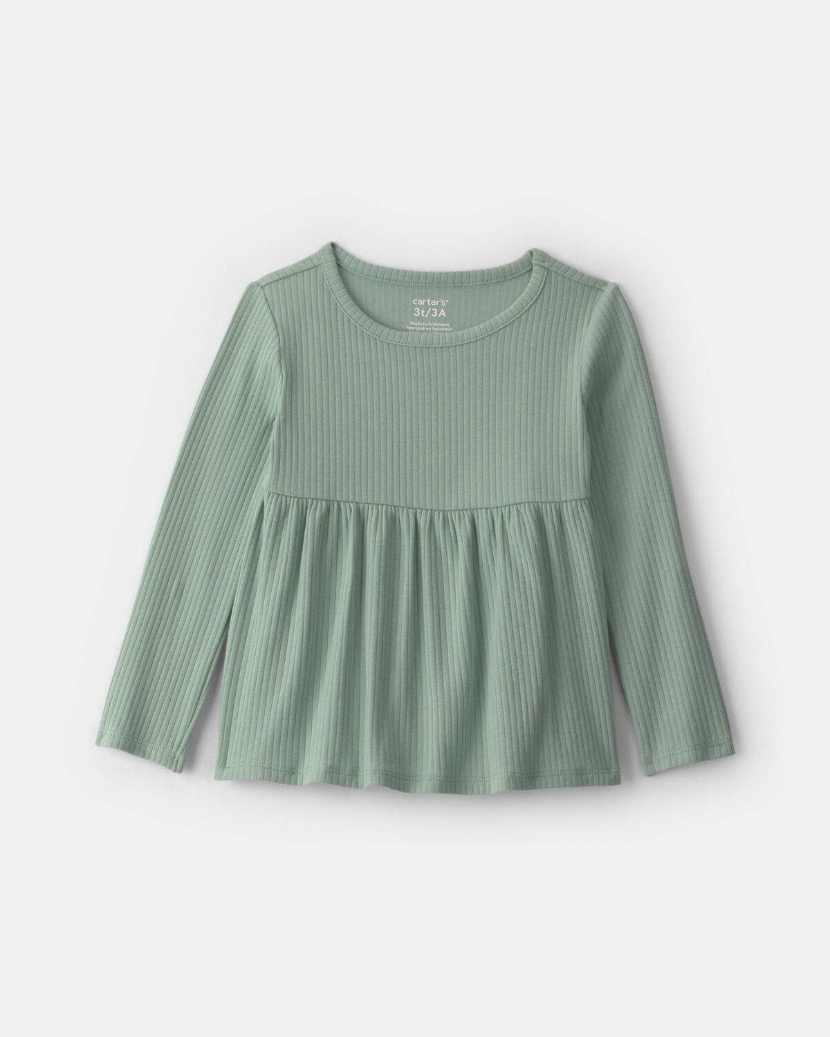 Toddler Girl Long-Sleeve Rib Peplum Top - Green