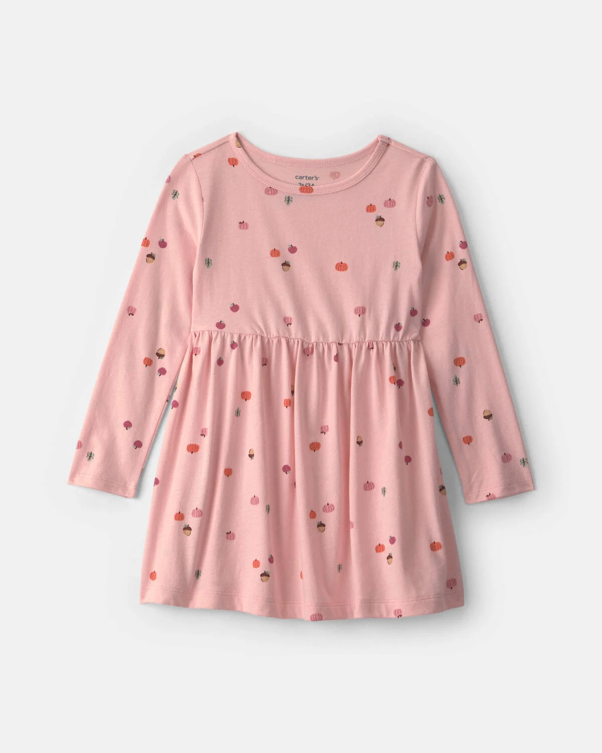 Toddler Girl Pumpkin Long-Sleeve Dress - Pink