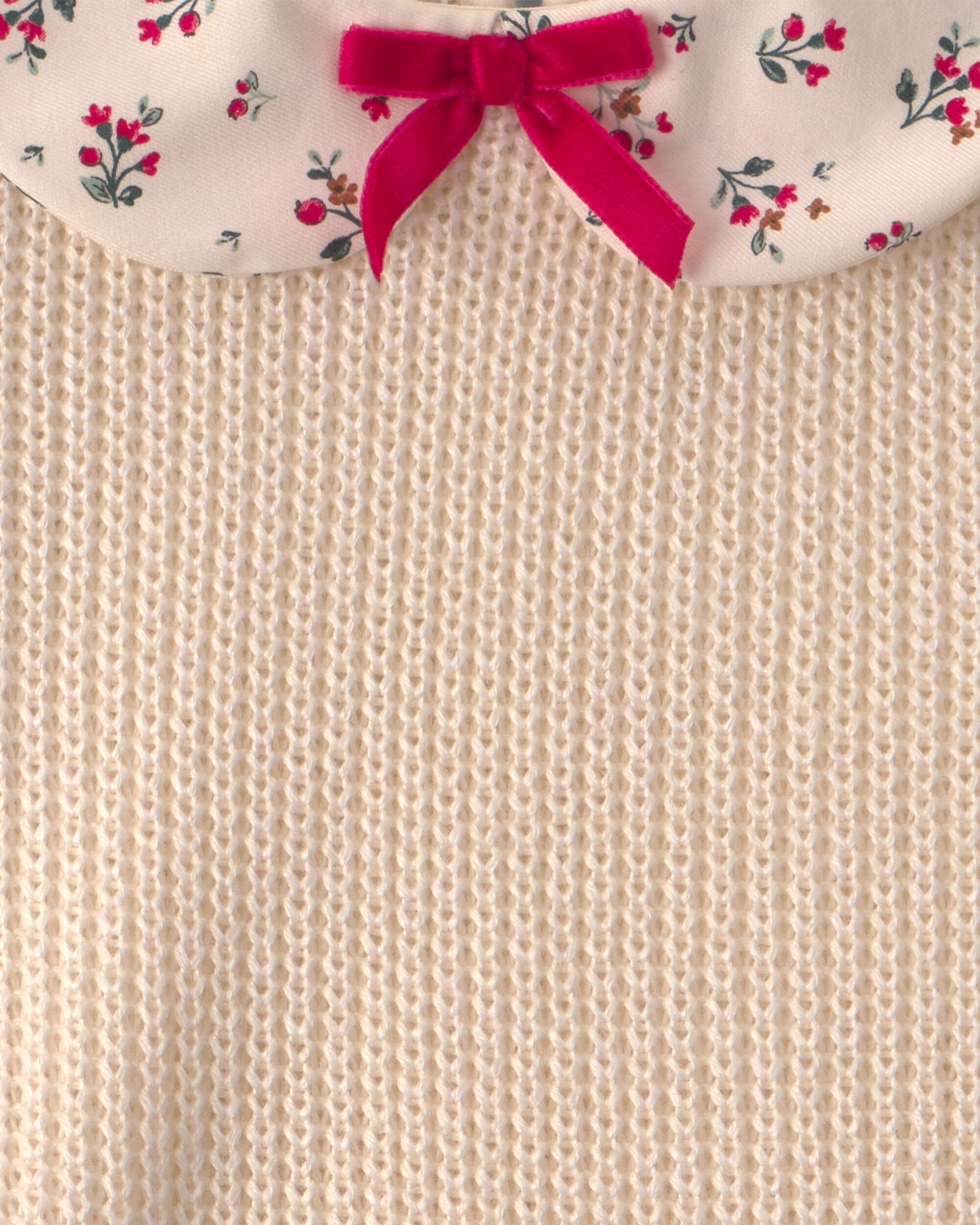 Toddler Girl Collared Floral Sweater - Cream - Image 3