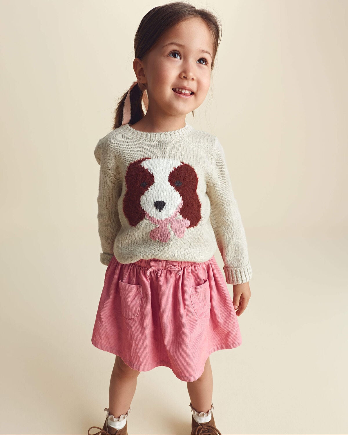 Toddler Girl Dog Sweater - Cream - Image 2