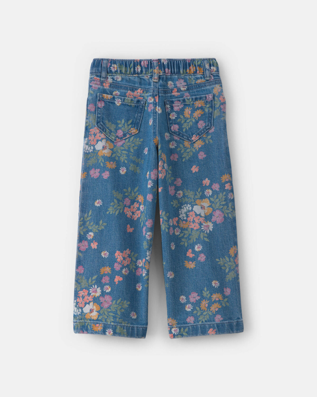 Toddler Girl Floral Denim Wide-Leg Jeans - Dark Wash - Image 2