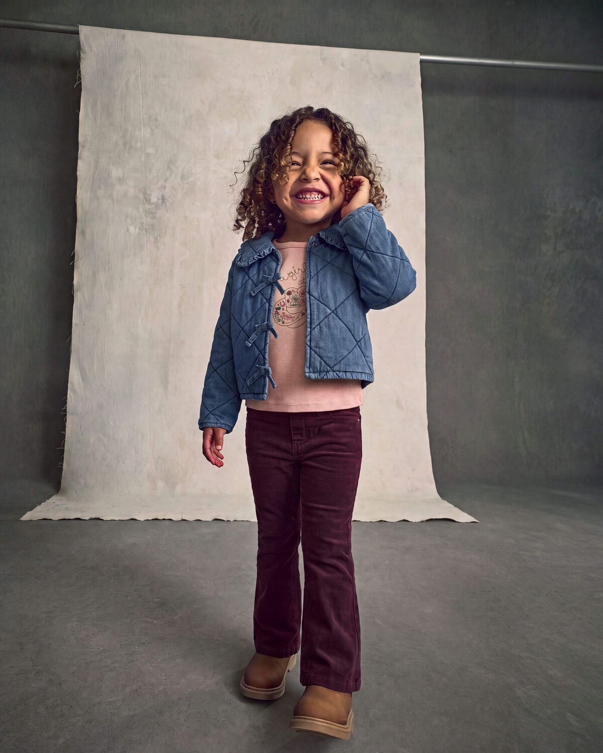 Toddler Girl Quilted Denim Jacket - Medium Wash - Image 3