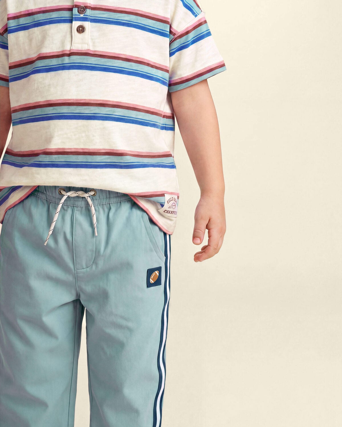 Toddler Boy Striped Henley T-Shirt - Cream/Blue - Image 3