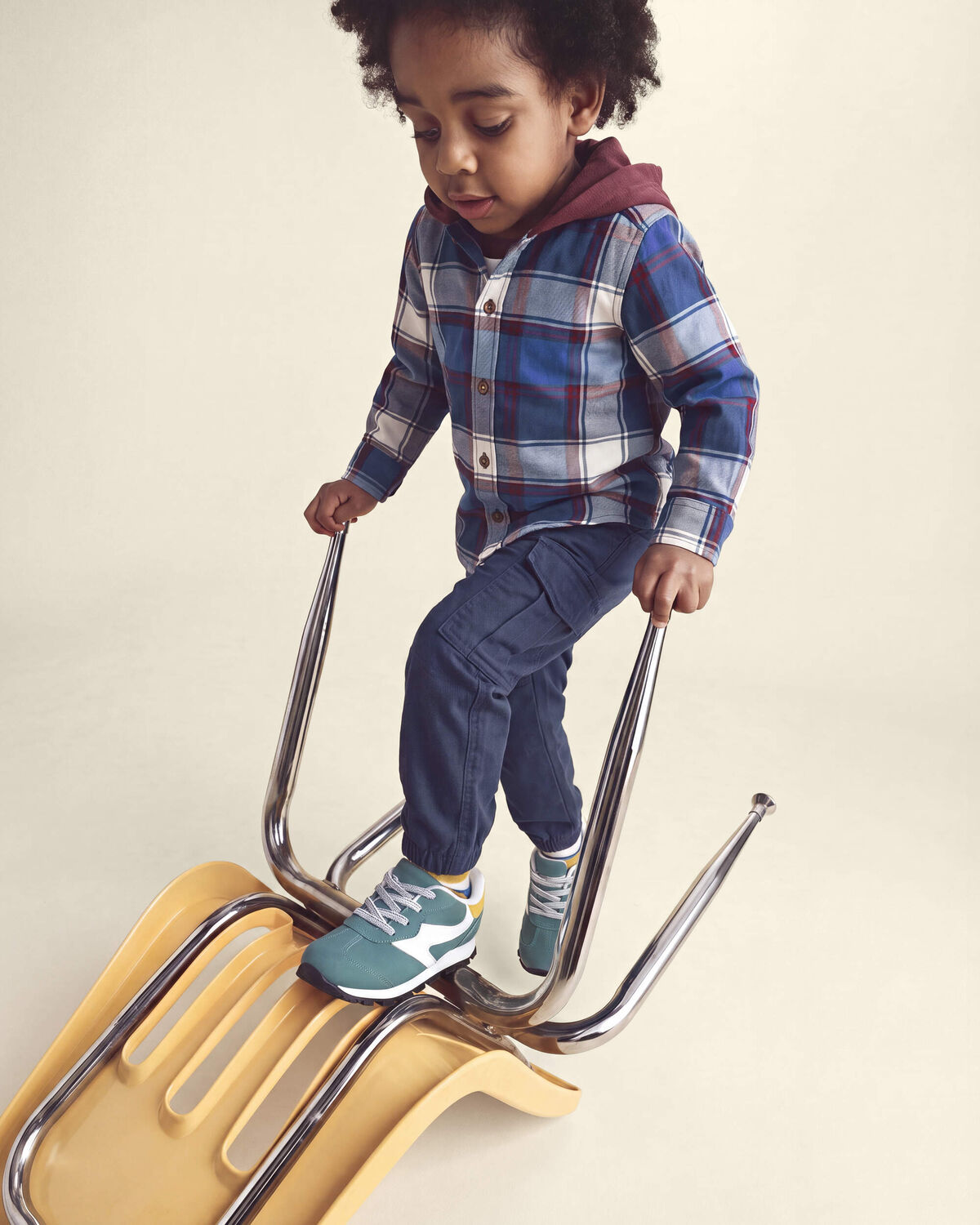 Toddler Boy Plaid Long-Sleeve Button-Down Hooded Shirt - Blue/Burgundy - Image 3