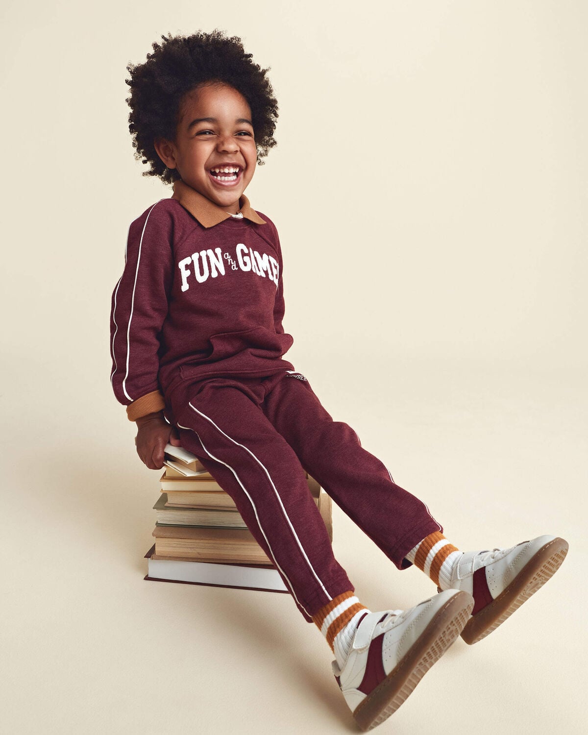 Toddler Boy 'Let's Play' French Terry Joggers - Burgundy - Image 2